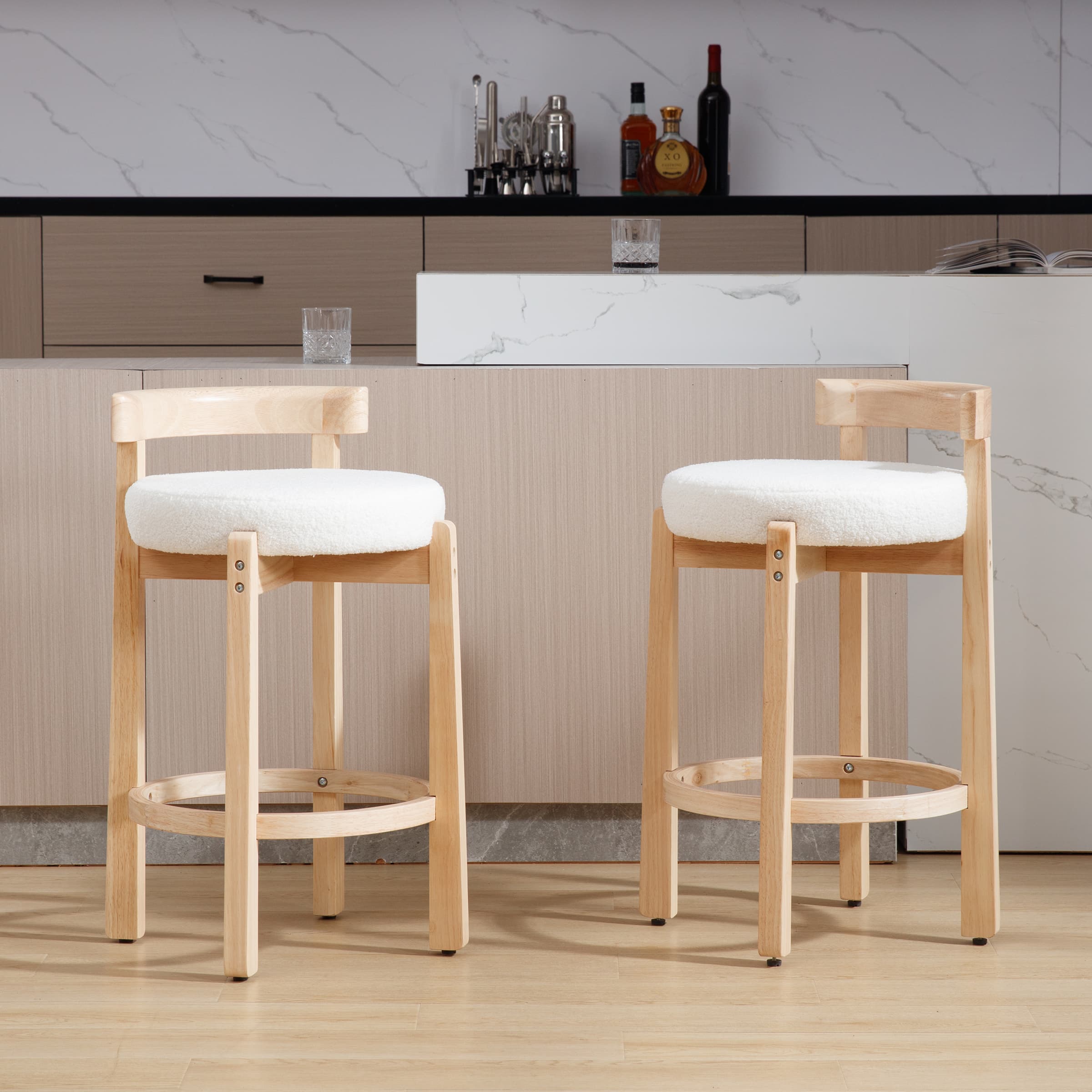 Two stools side by side in a modern kitchen