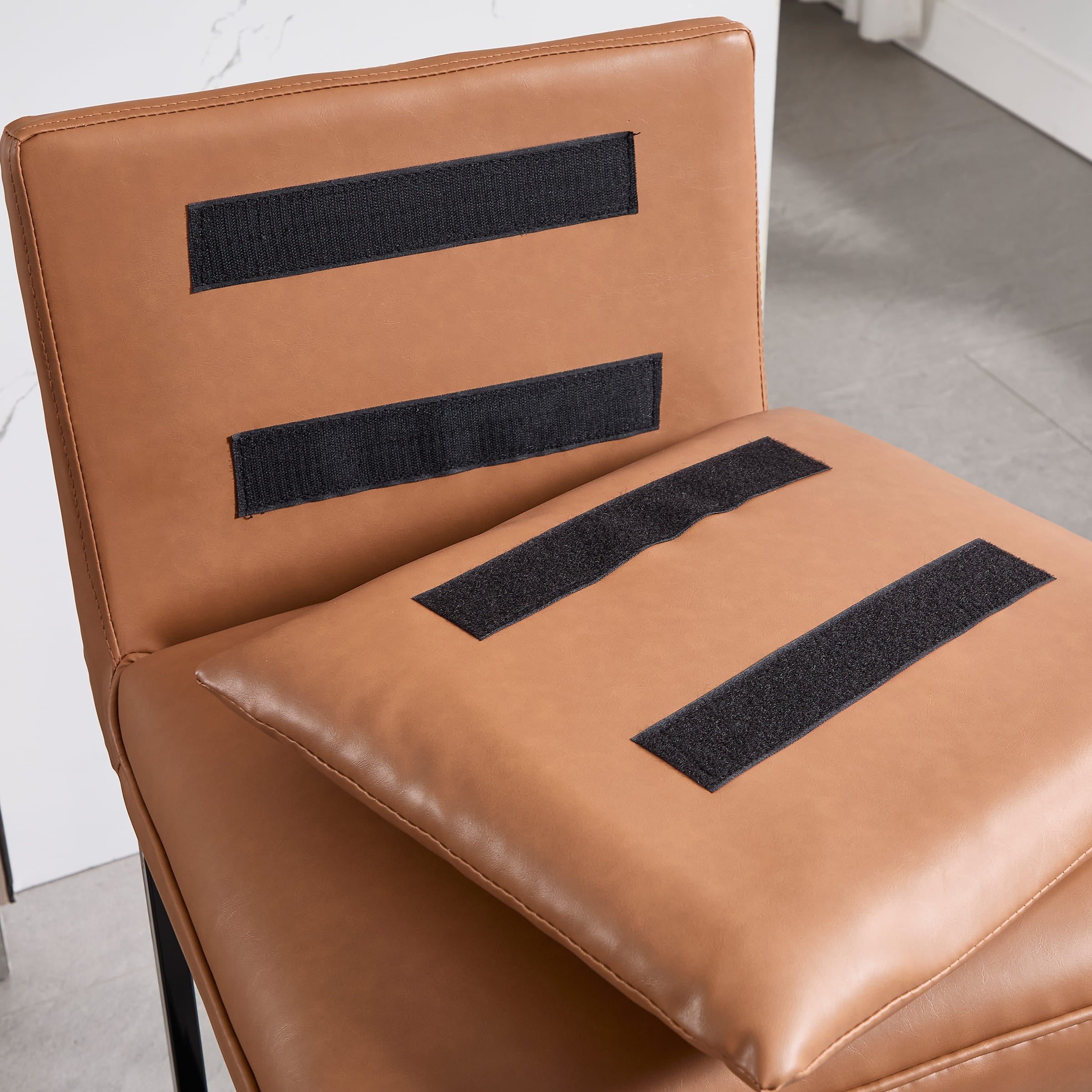 Leather surface with velcro strips