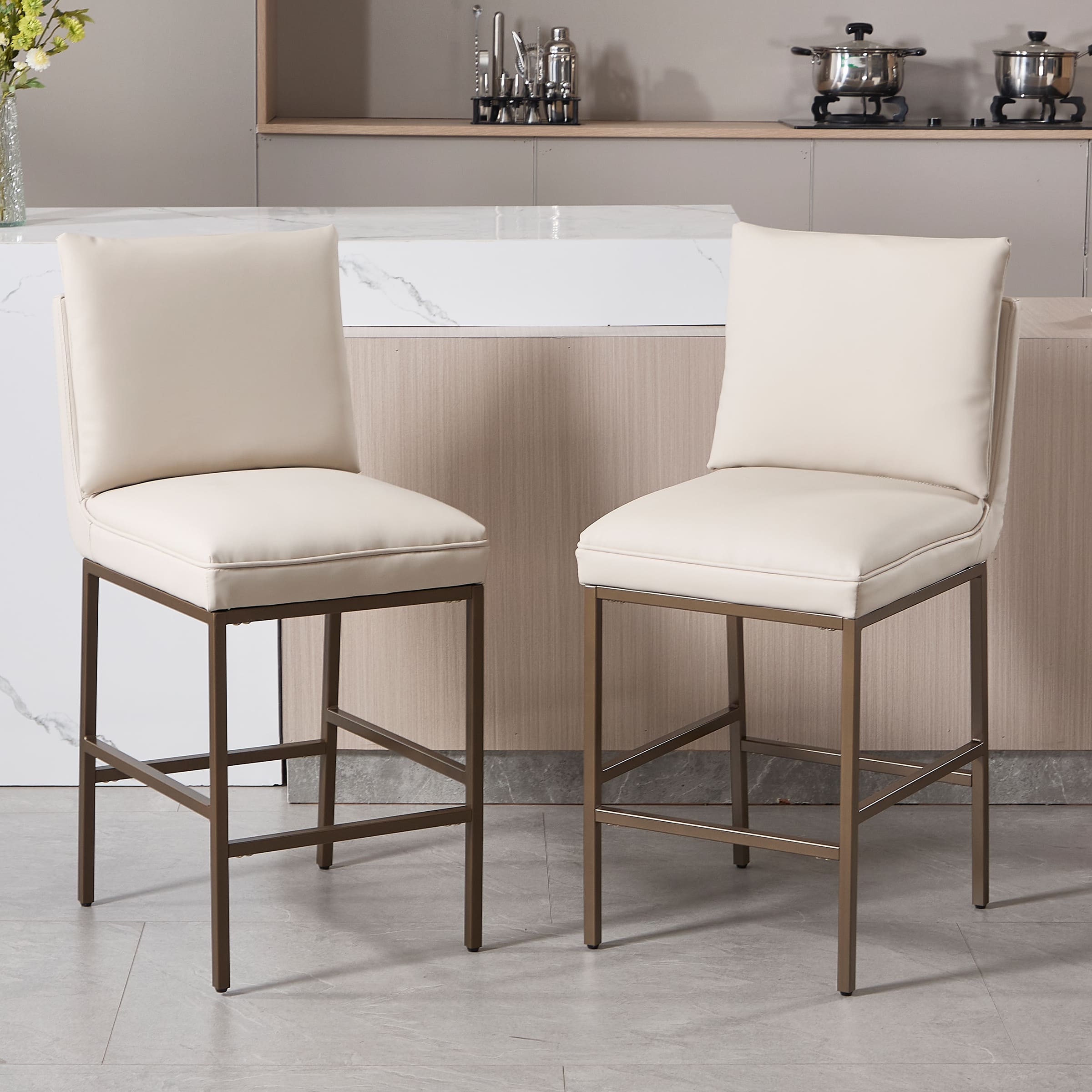 VESCASA 26.75" Leather Counter Height Pub Stools Set of 2 - 2009CS
