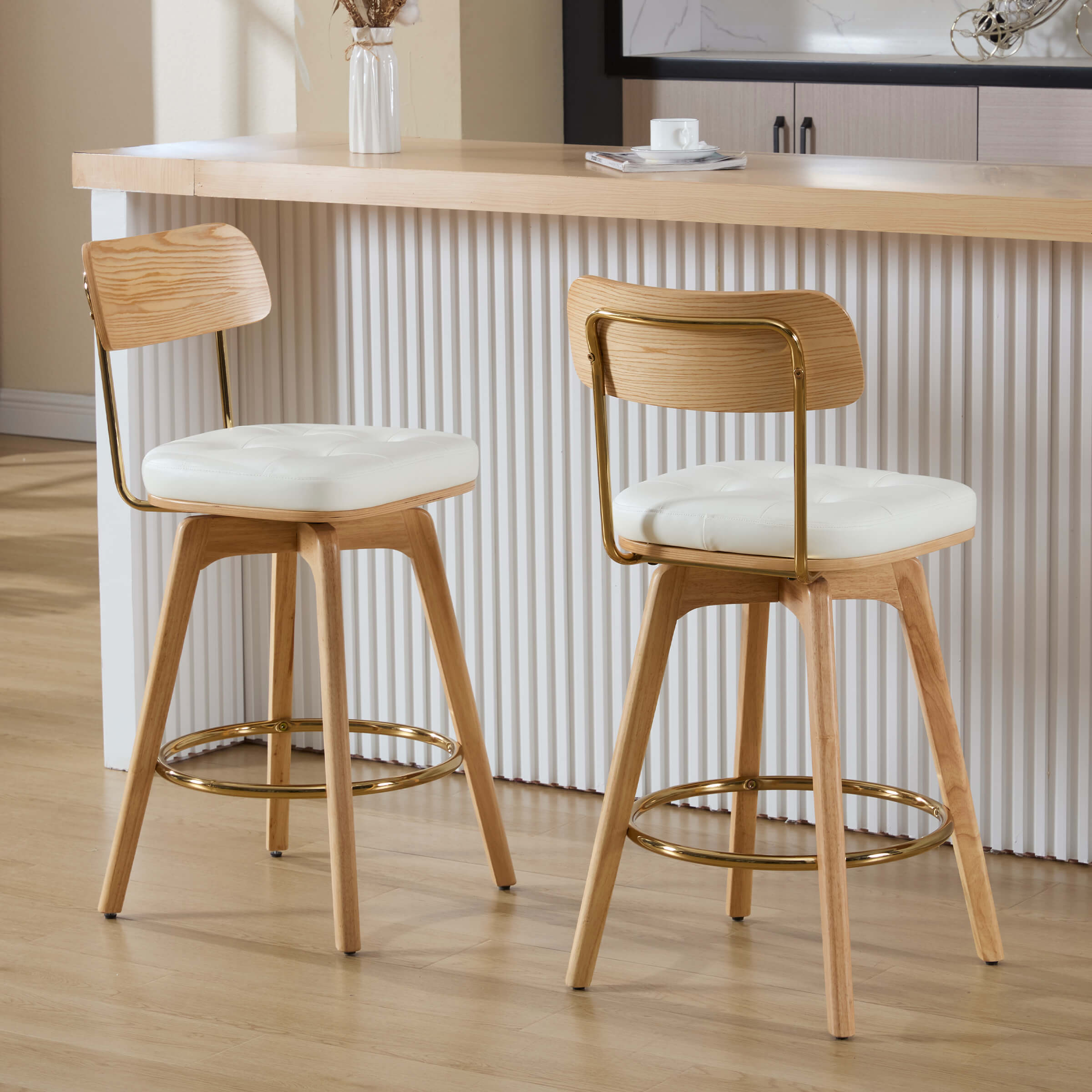VESCASA 26"H Swivel Faux Leather Tufted Counter Stools Set of 2 - 7072CS