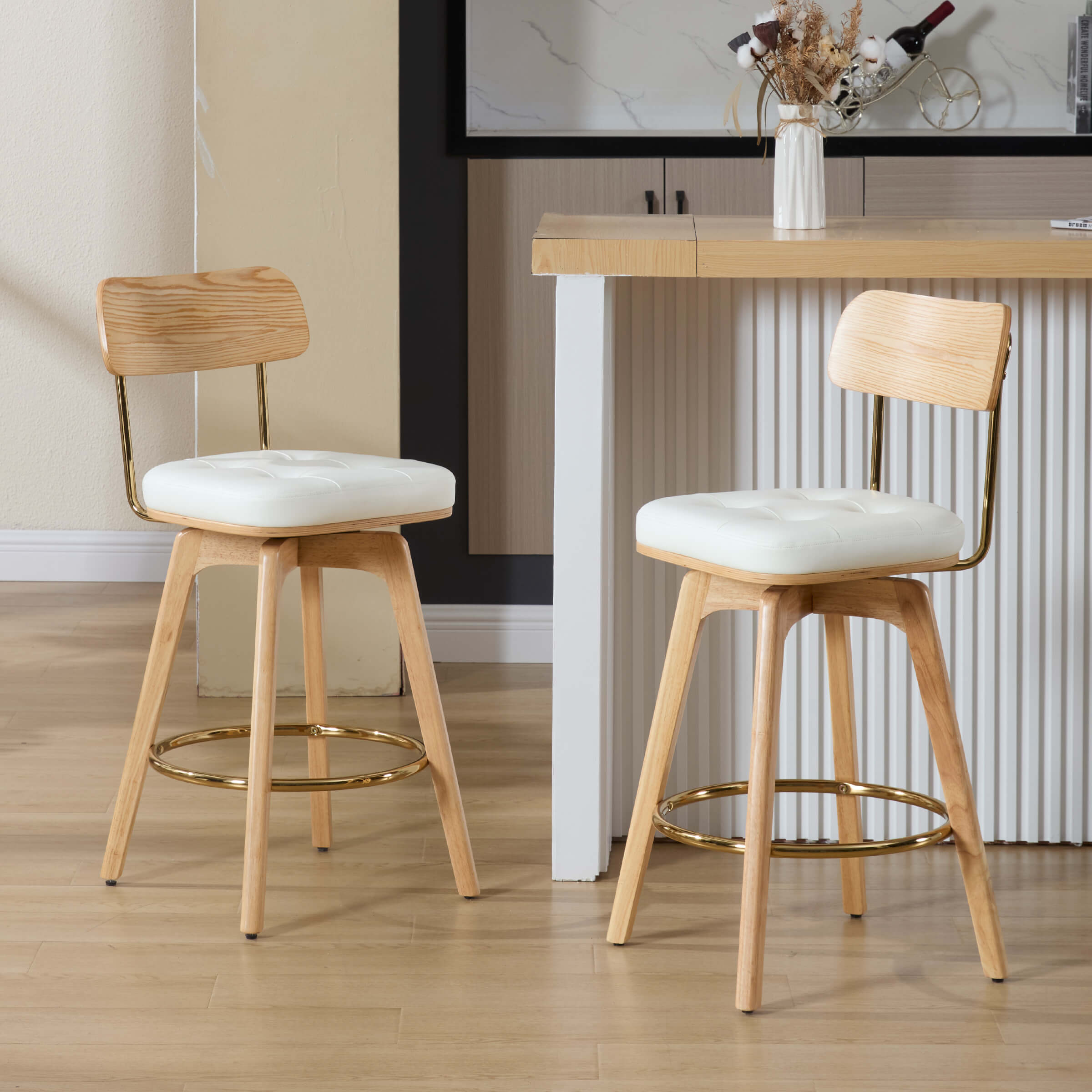 VESCASA 26"H Swivel Faux Leather Tufted Counter Stools Set of 2 - 7072CS