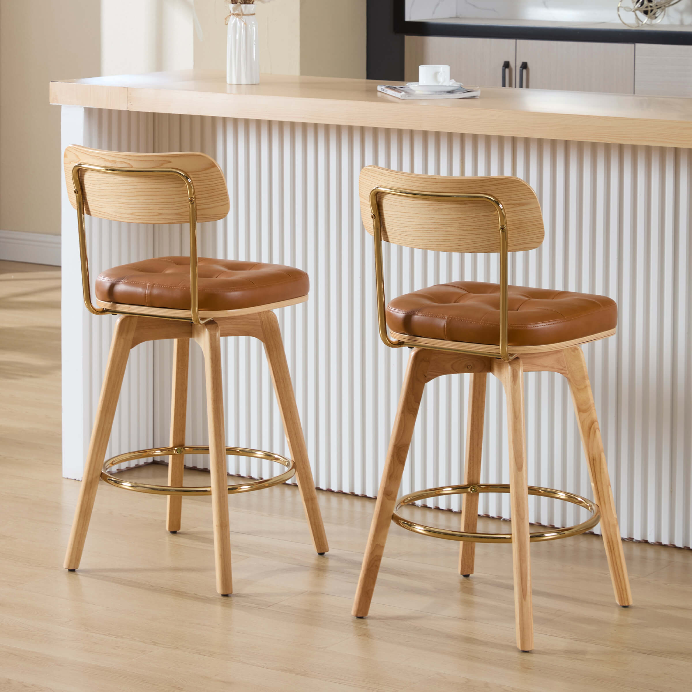 VESCASA 26"H Swivel Faux Leather Tufted Counter Stools Set of 2 - 7072CS