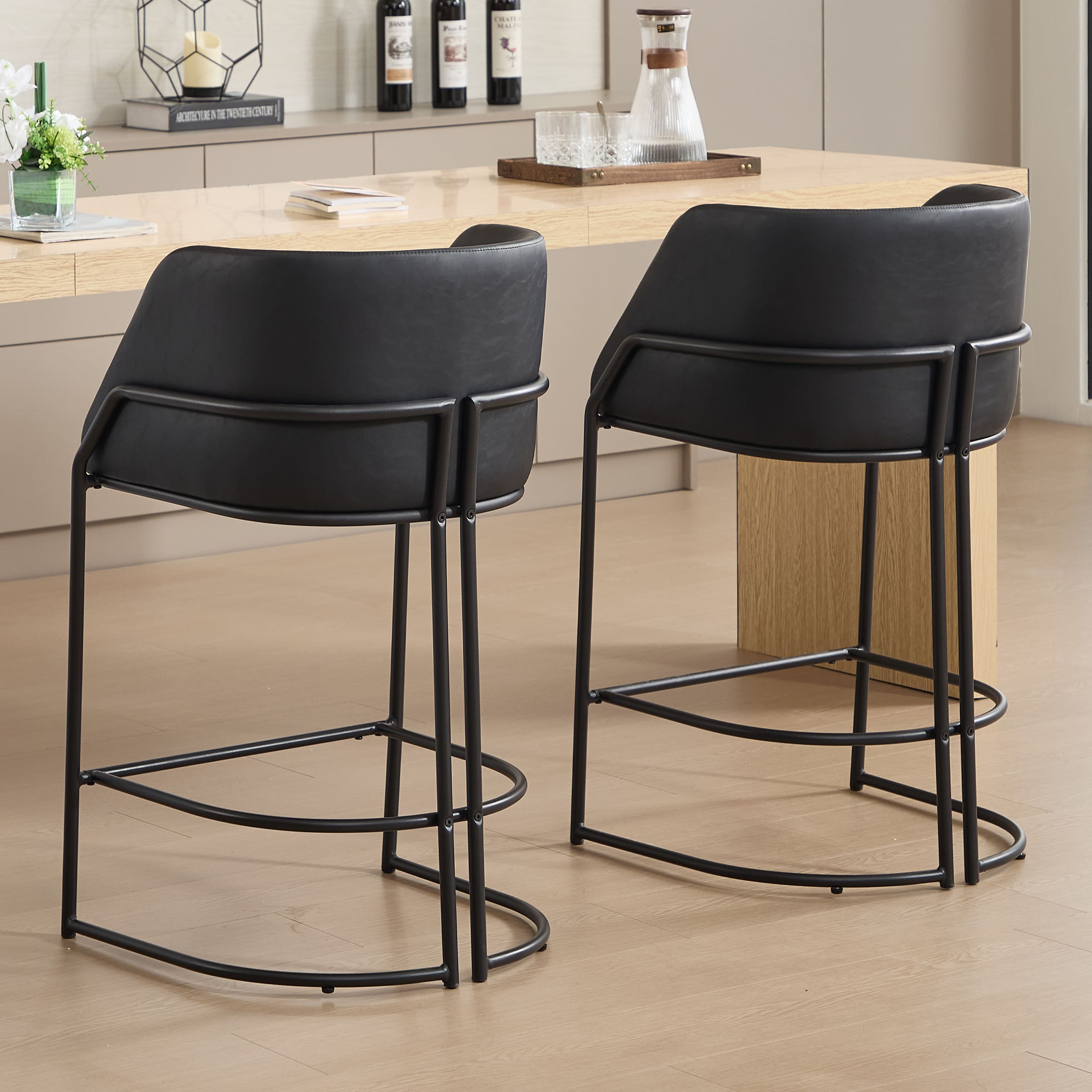 VESCASA 26"H Industrial Barrel Counter Stools Set of 2 - 24613CS