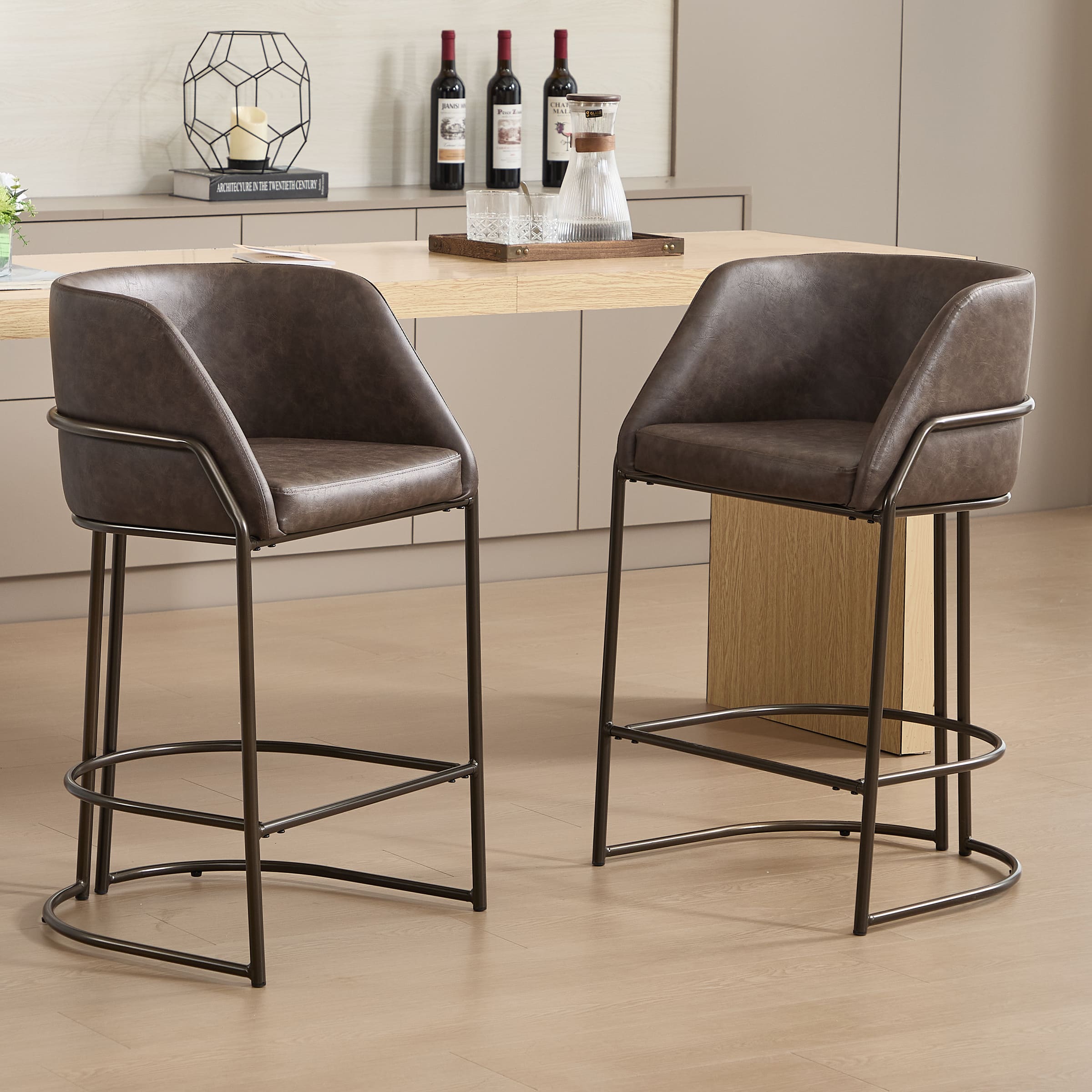 VESCASA 26"H Industrial Barrel Counter Stools Set of 2 - 24613CS