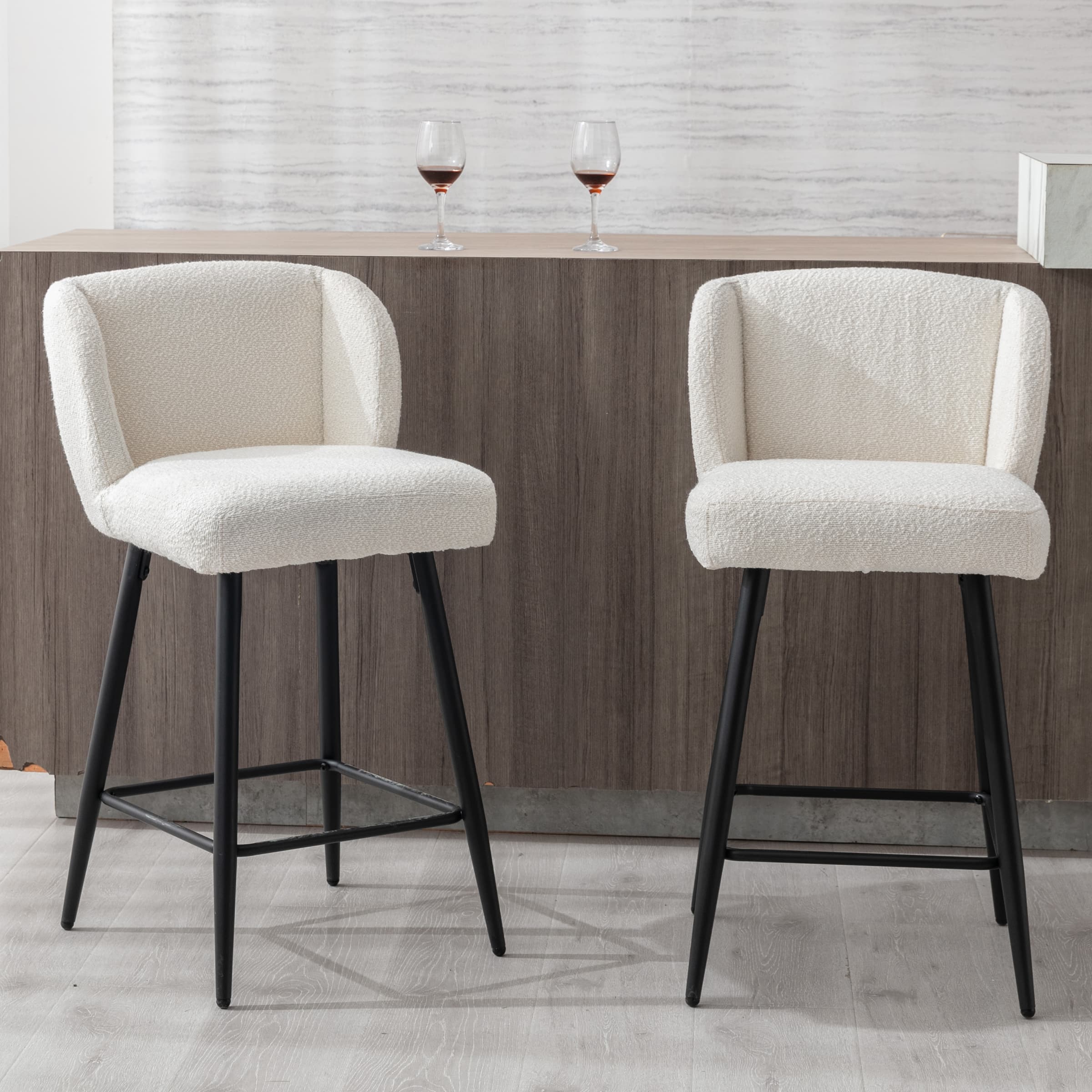 VESCASA 26"H Modern Back Metal Legs Counter Bar Stools Set of 2 - 2305