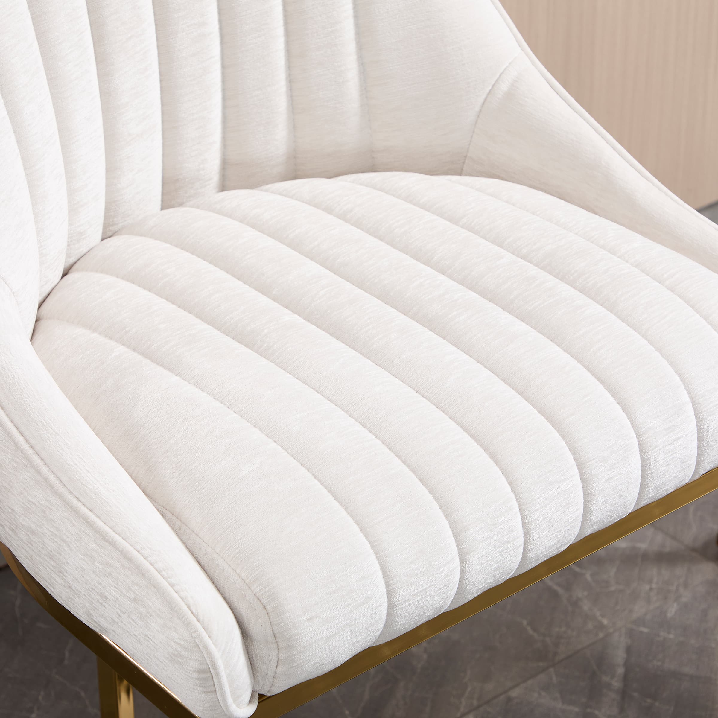 VESCASA 26” Chenille Upholstered Gold Legs Bar Stools Set of 2 - 9066CS