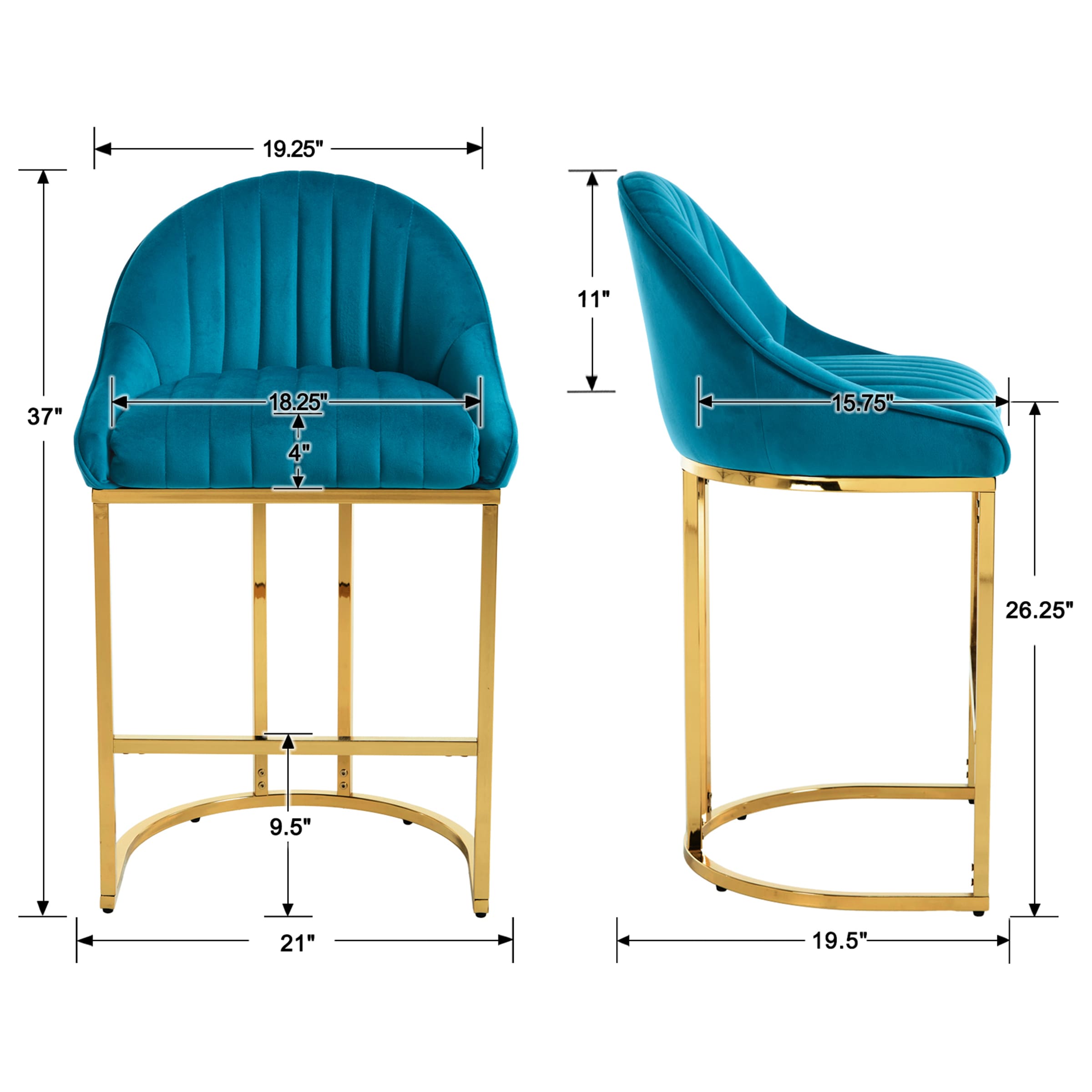 ZH4YOU 26”H Upholstered Gold Legs Stools Set of 2 - 9066CS