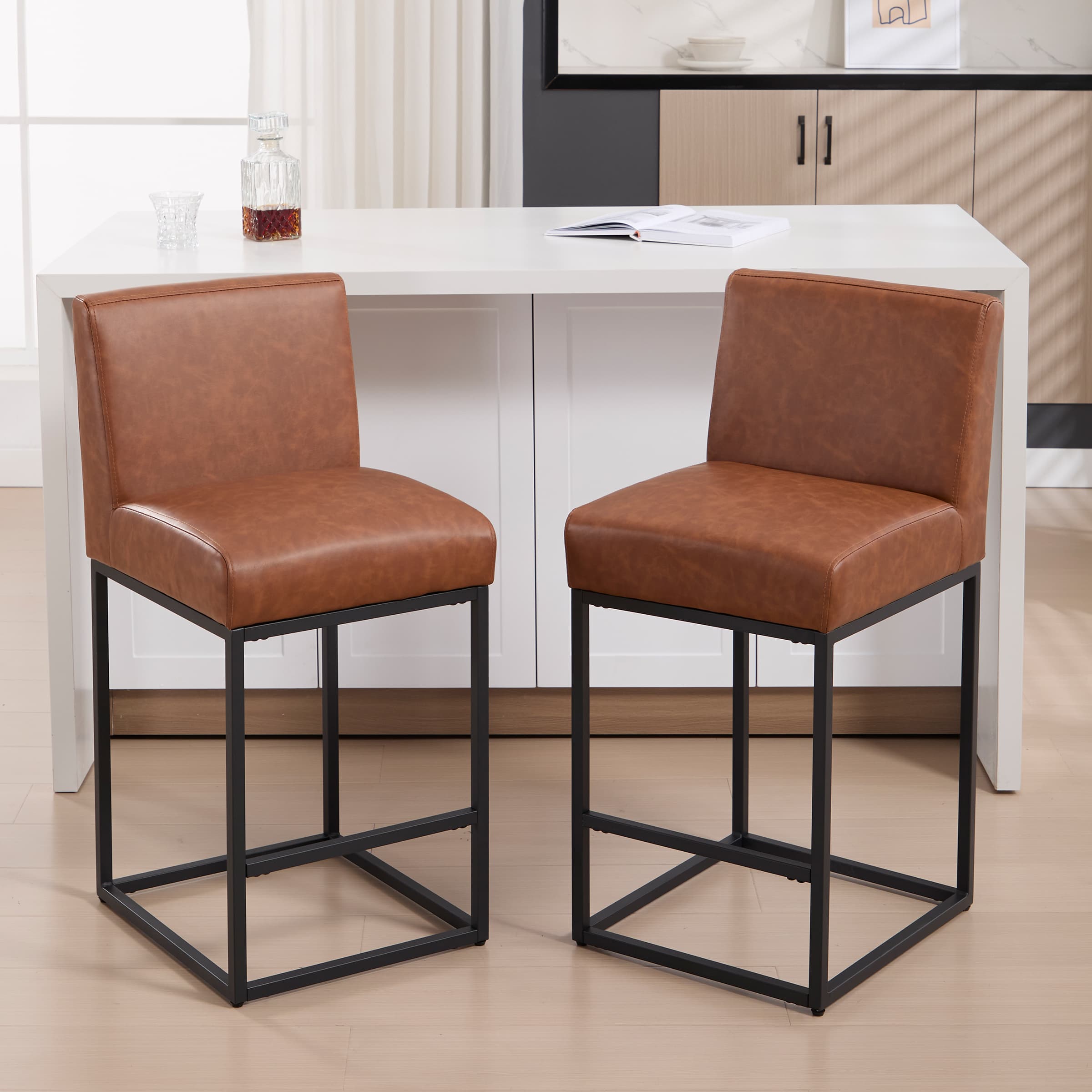 VESCASA 27"H-31"H Metal Frame Counter Height Bar Stools Set of 2 - 5691