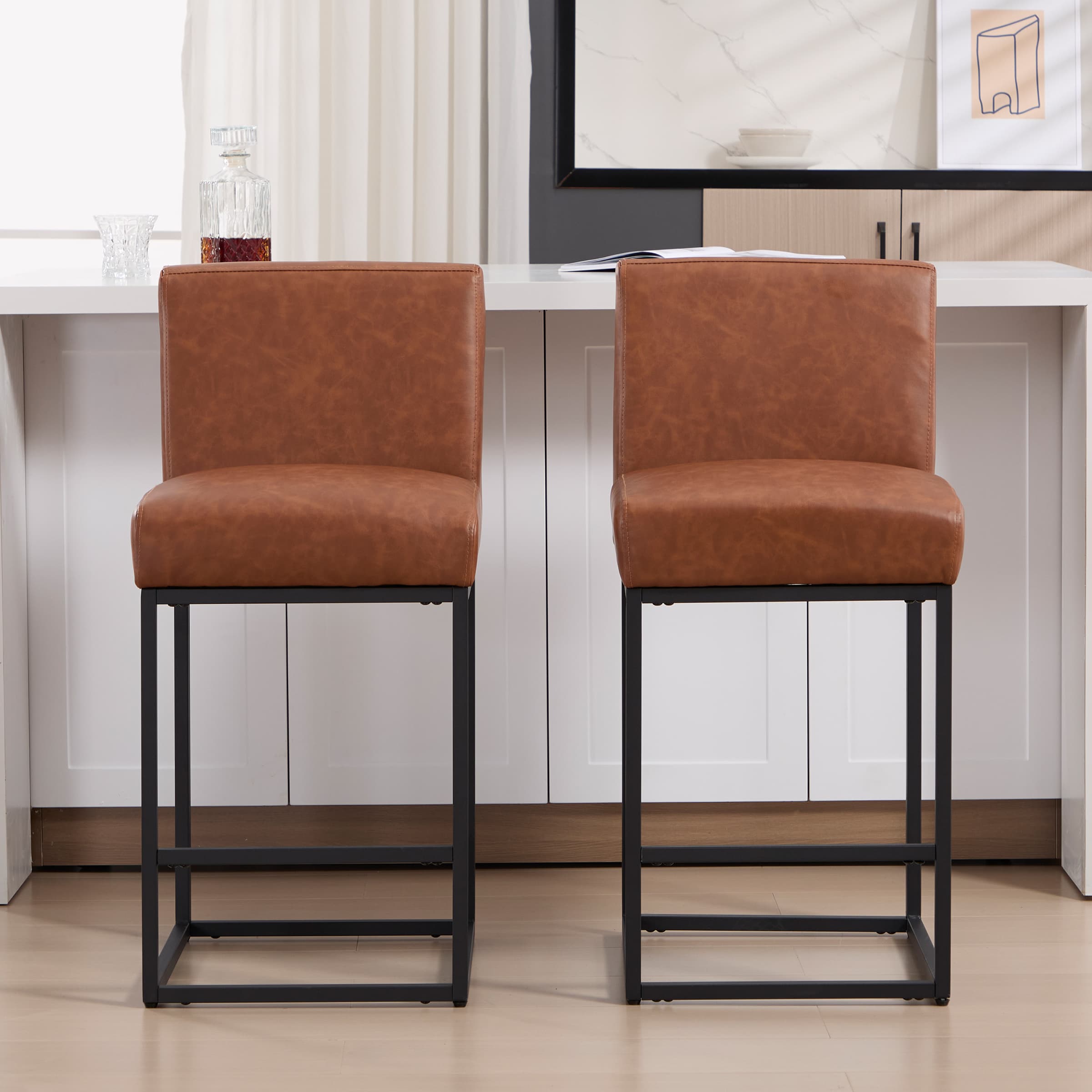 VESCASA 27"H-31"H Metal Frame Counter Height Bar Stools Set of 2 - 5691