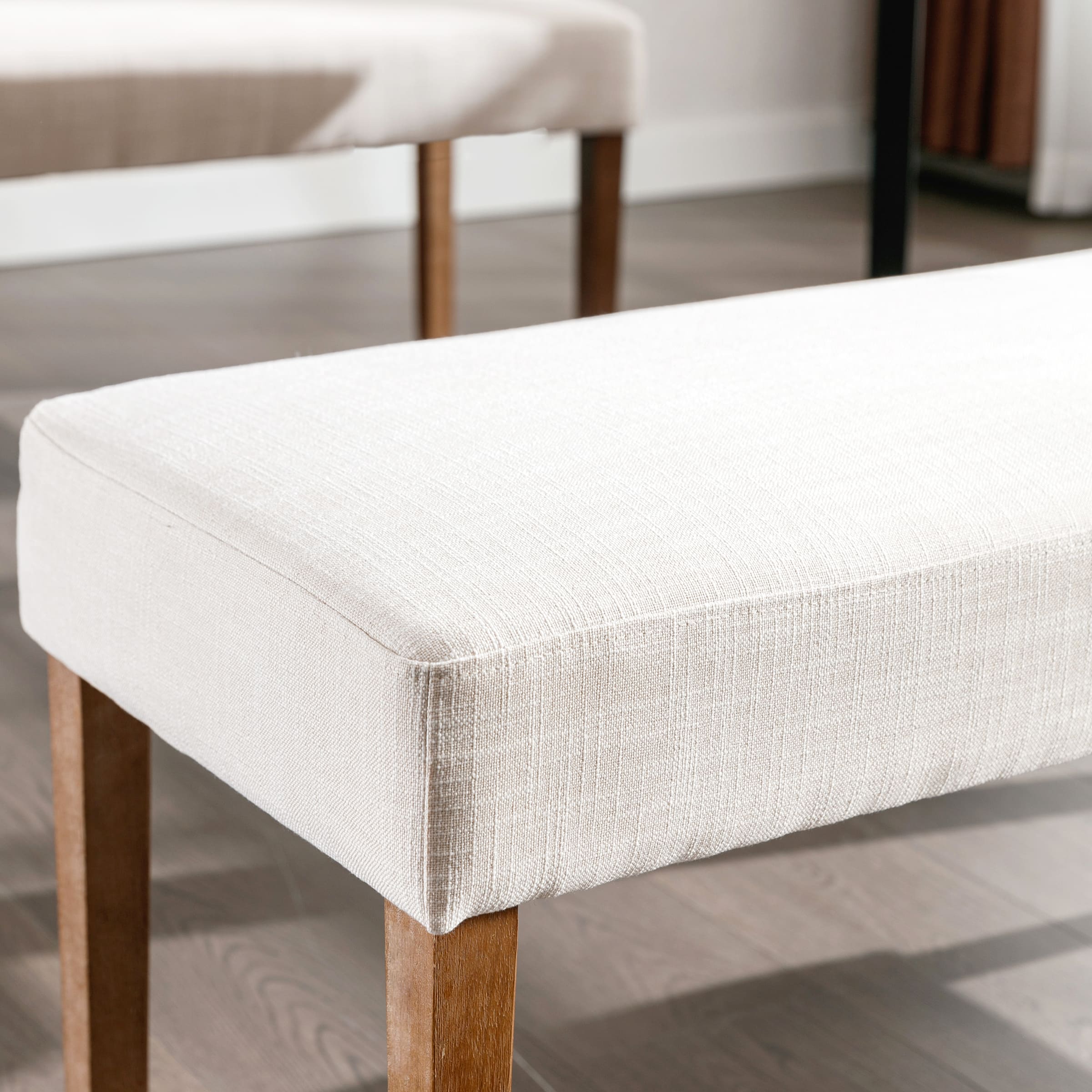 Close-up of bench corner and fabric seam