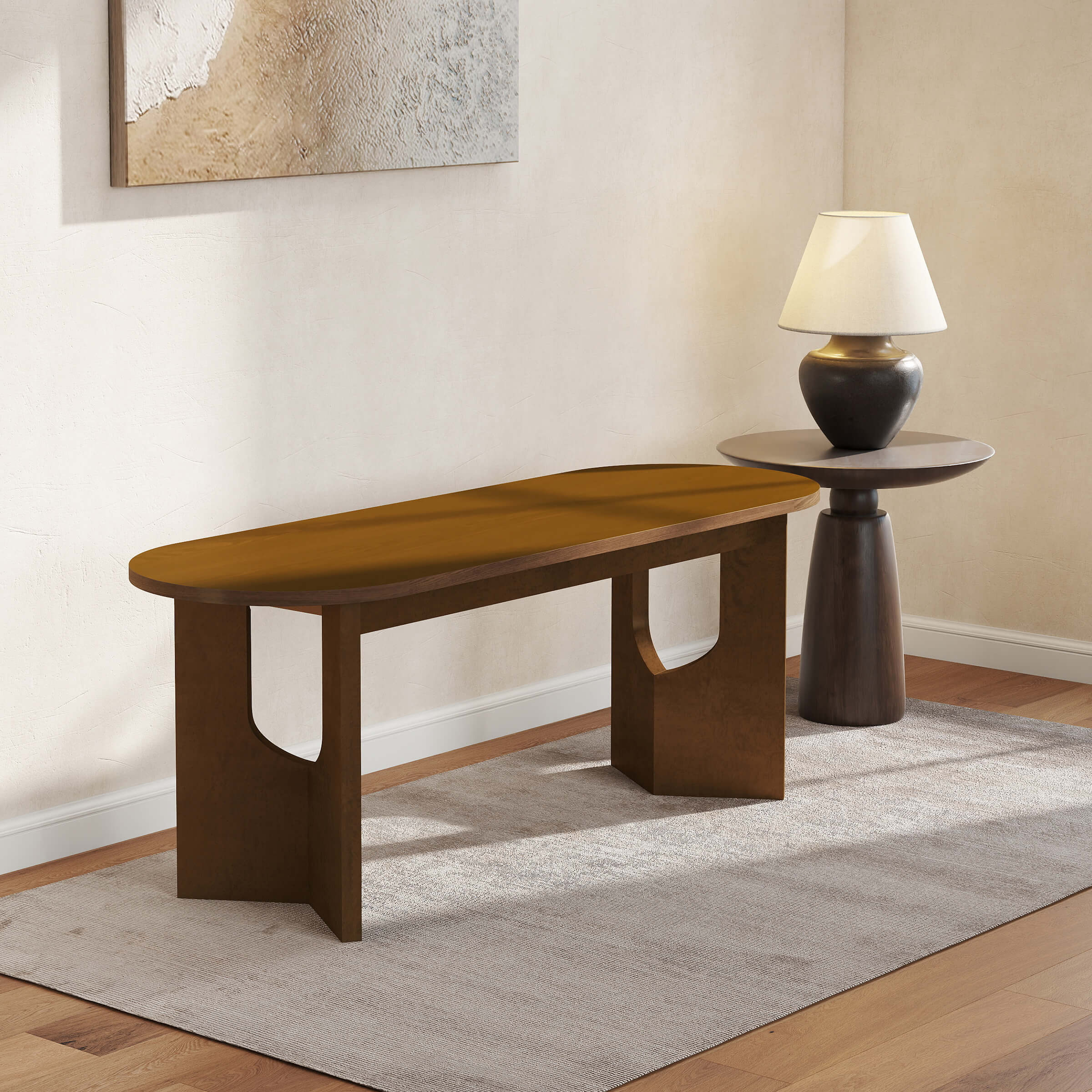 VESCASA 47.25"L Walnut Oval Solid Wood Dining Bench - 00066BH