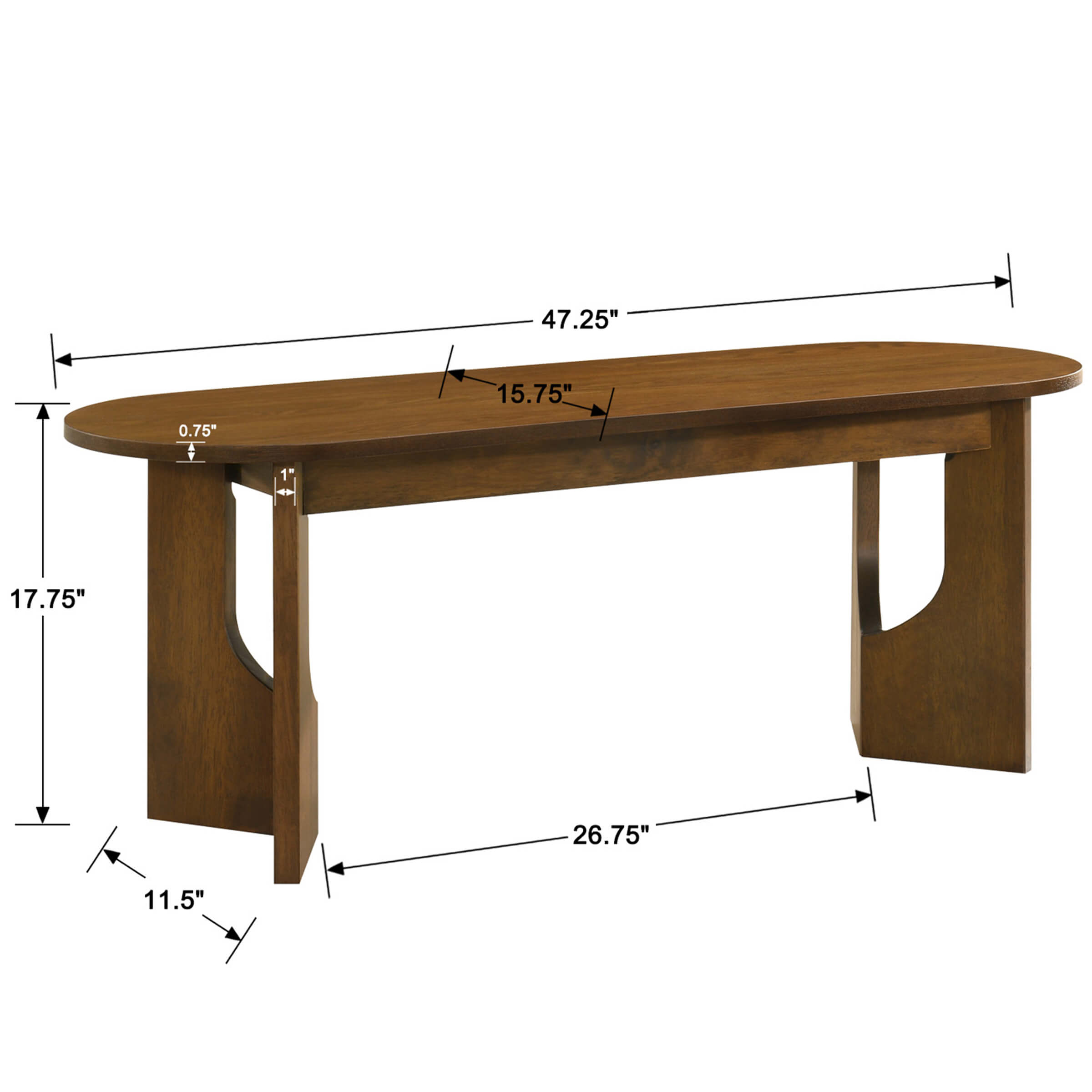 VESCASA 47.25"L Walnut Oval Solid Wood Dining Bench - 00066BH