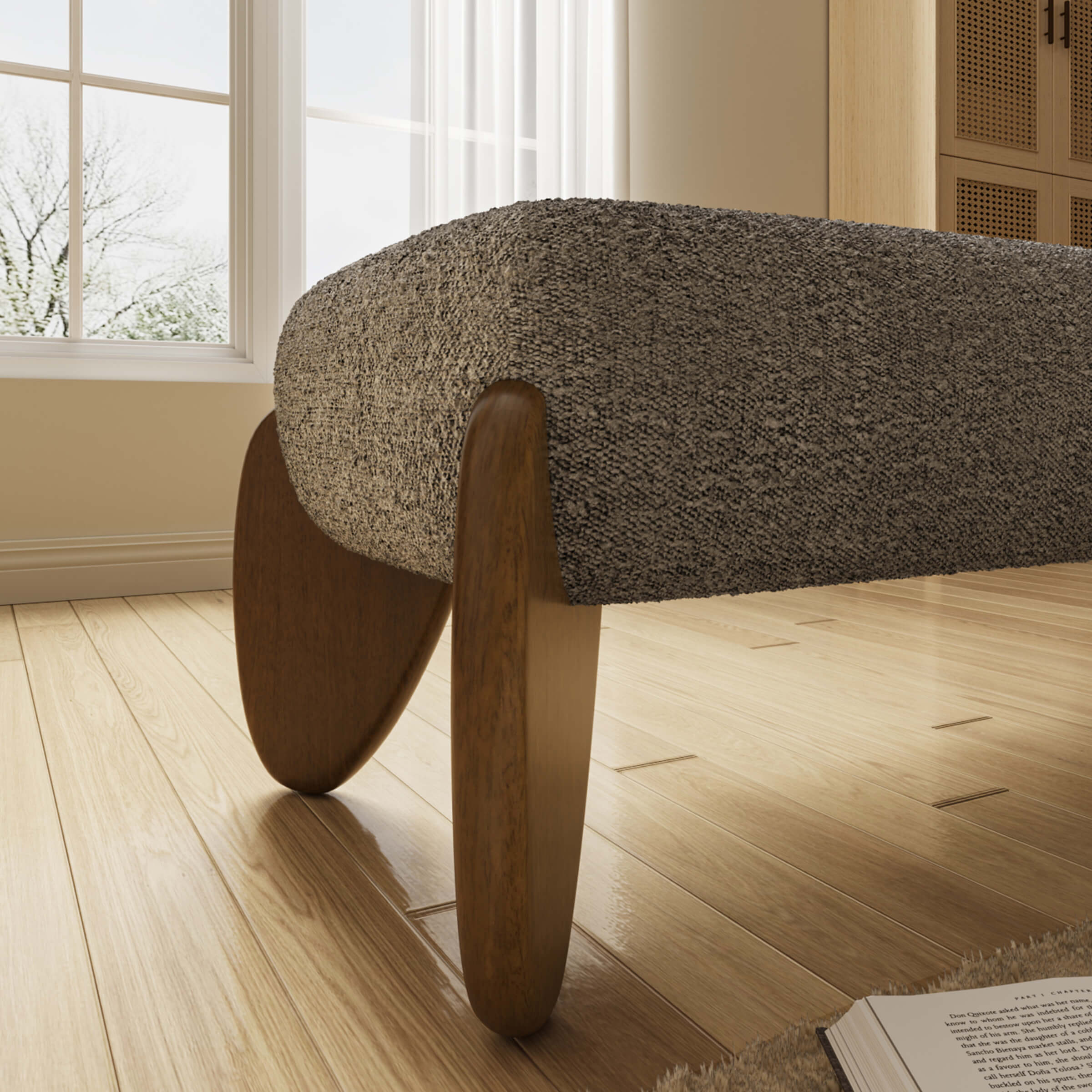 VESCASA 50"L Modern Gray Sherpa Upholstered Bench - 5520BH