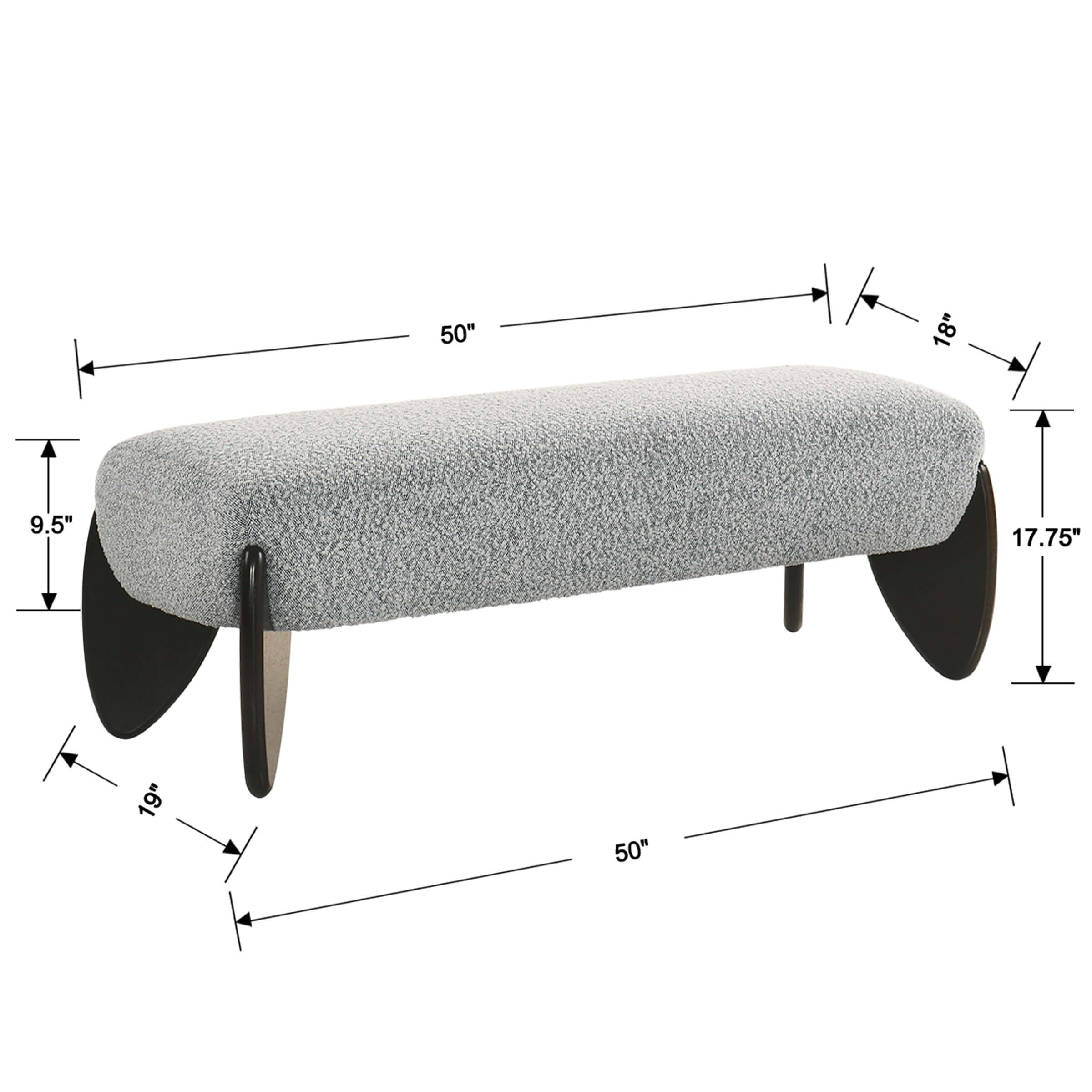 VESCASA 50"L Modern Gray Sherpa Upholstered Bench - 5520BH
