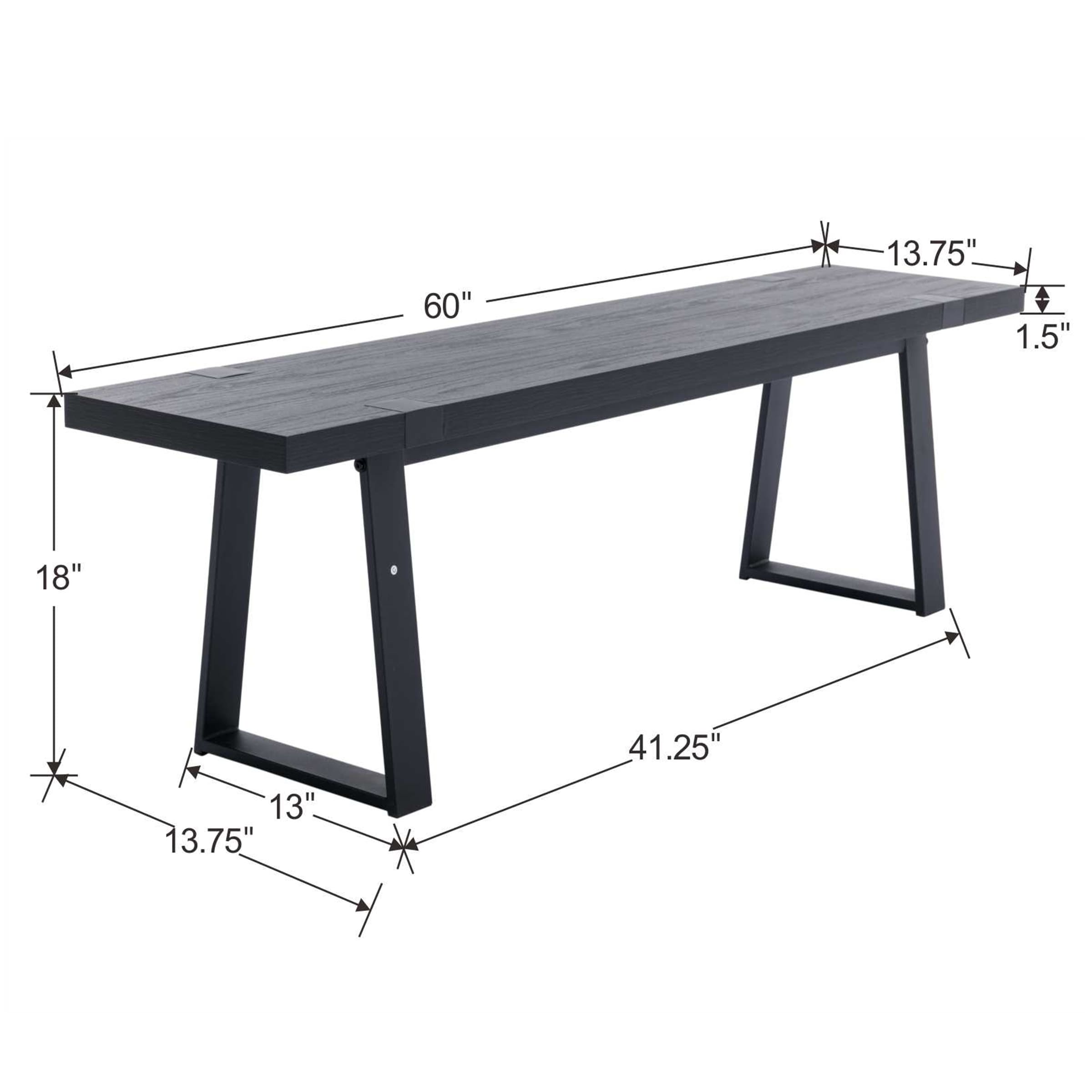 Technical diagram showing bench dimensions 60x18x41.25