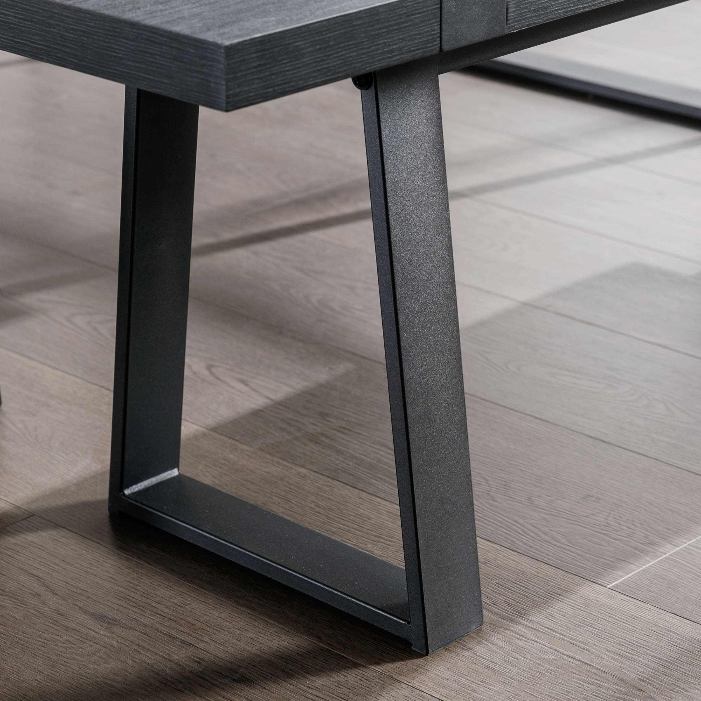 Bench leg and frame close-up with metal finish