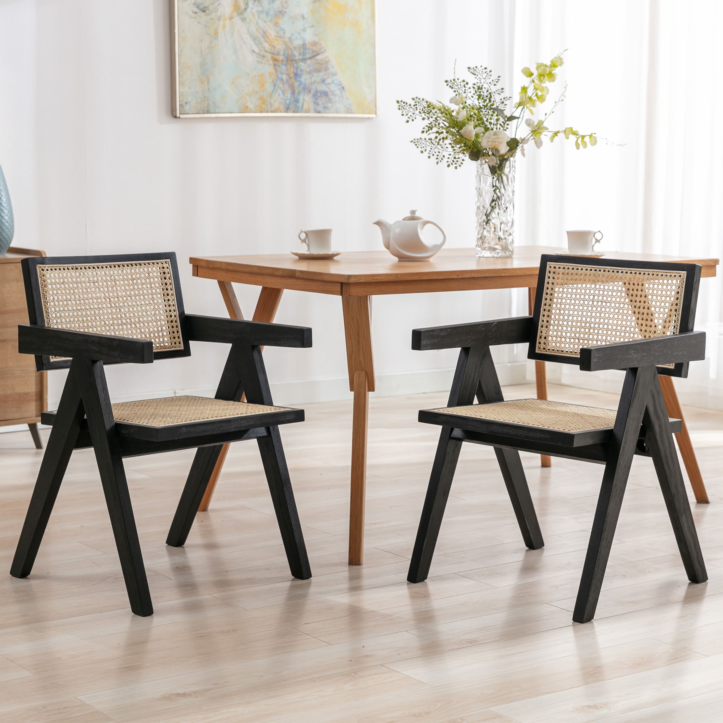 VESCASA Cane Back Dining Chairs Set of 2 - 1844DC