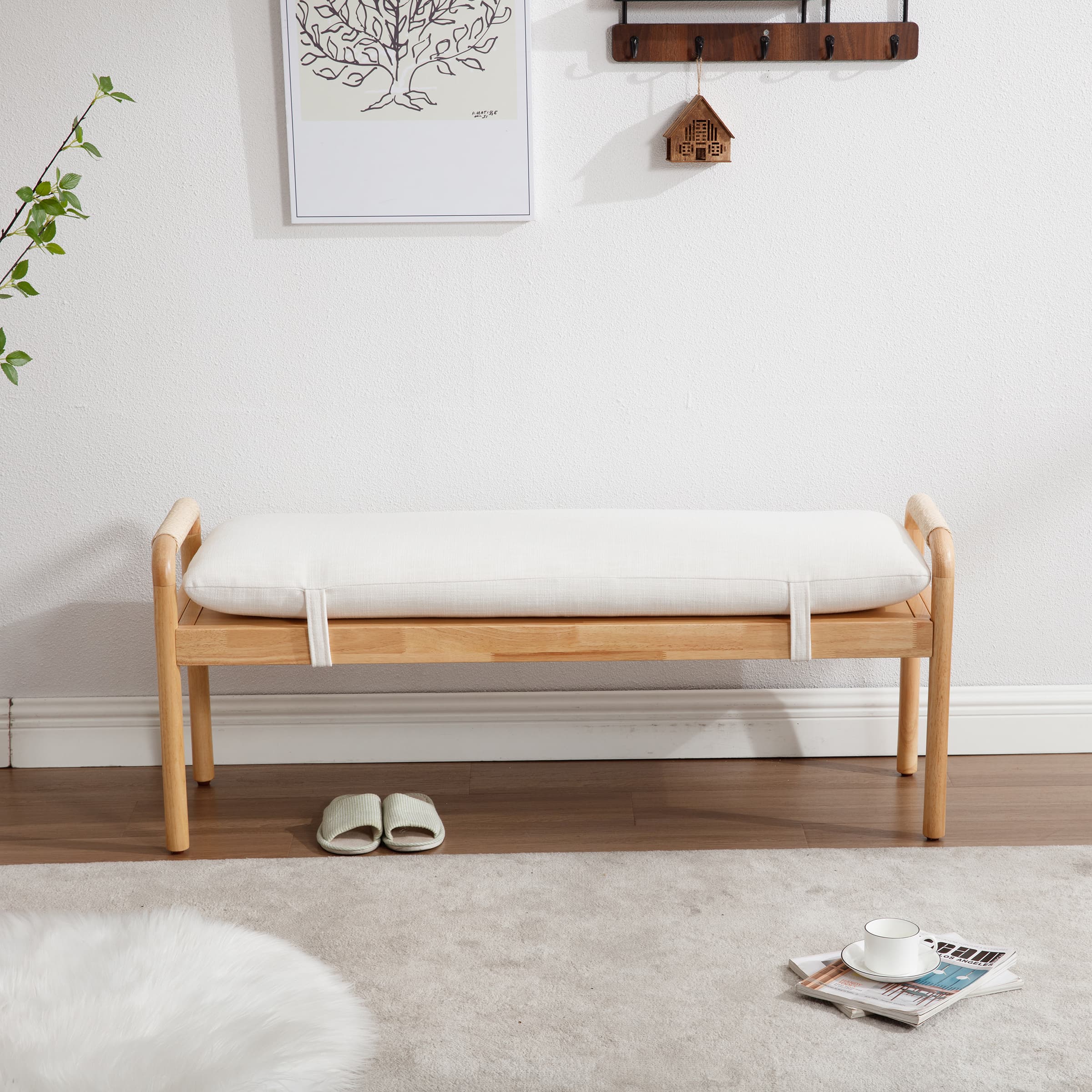 VESCASA Linen Upholstered Entryway Bench - XX08BH