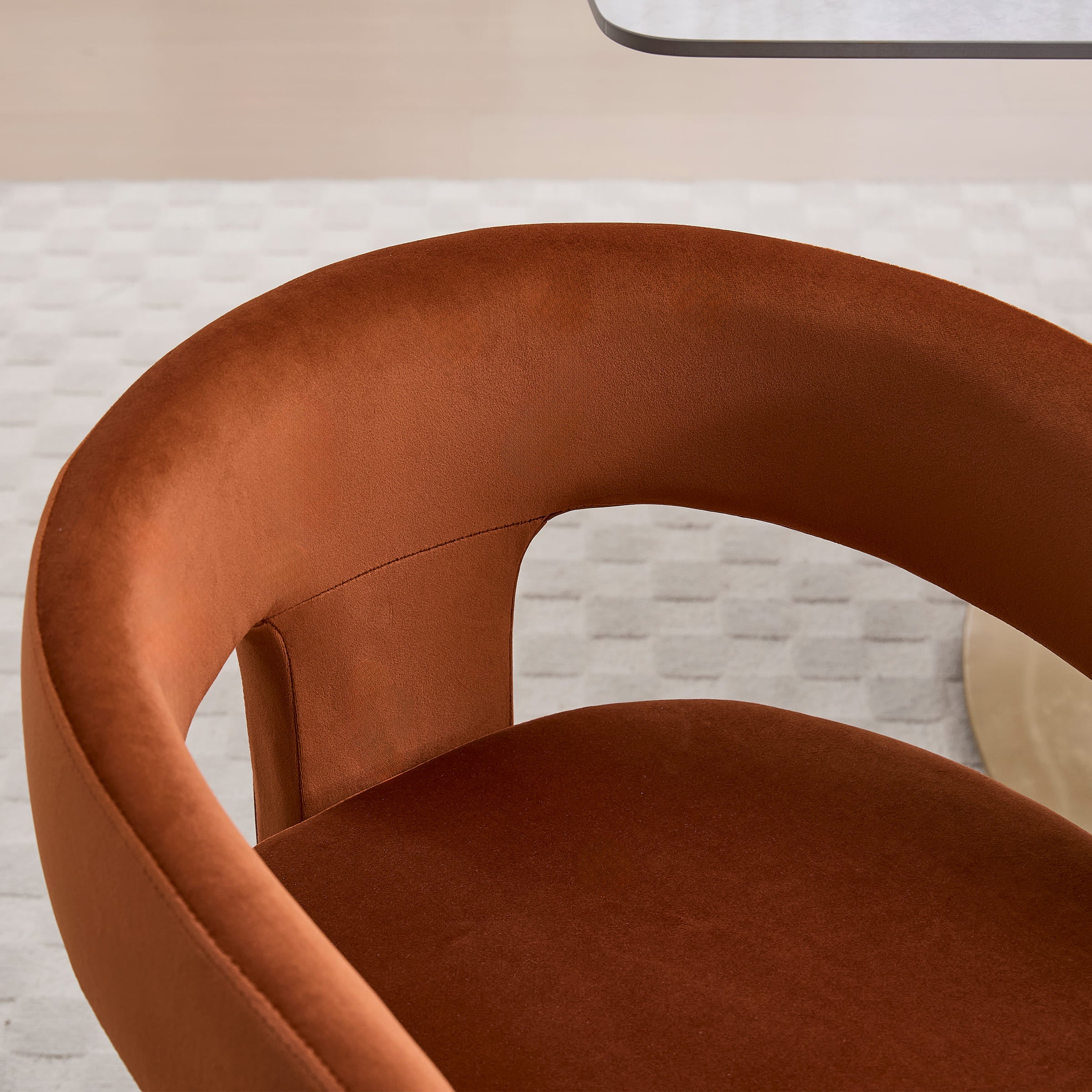 Close-up of curved velvet back