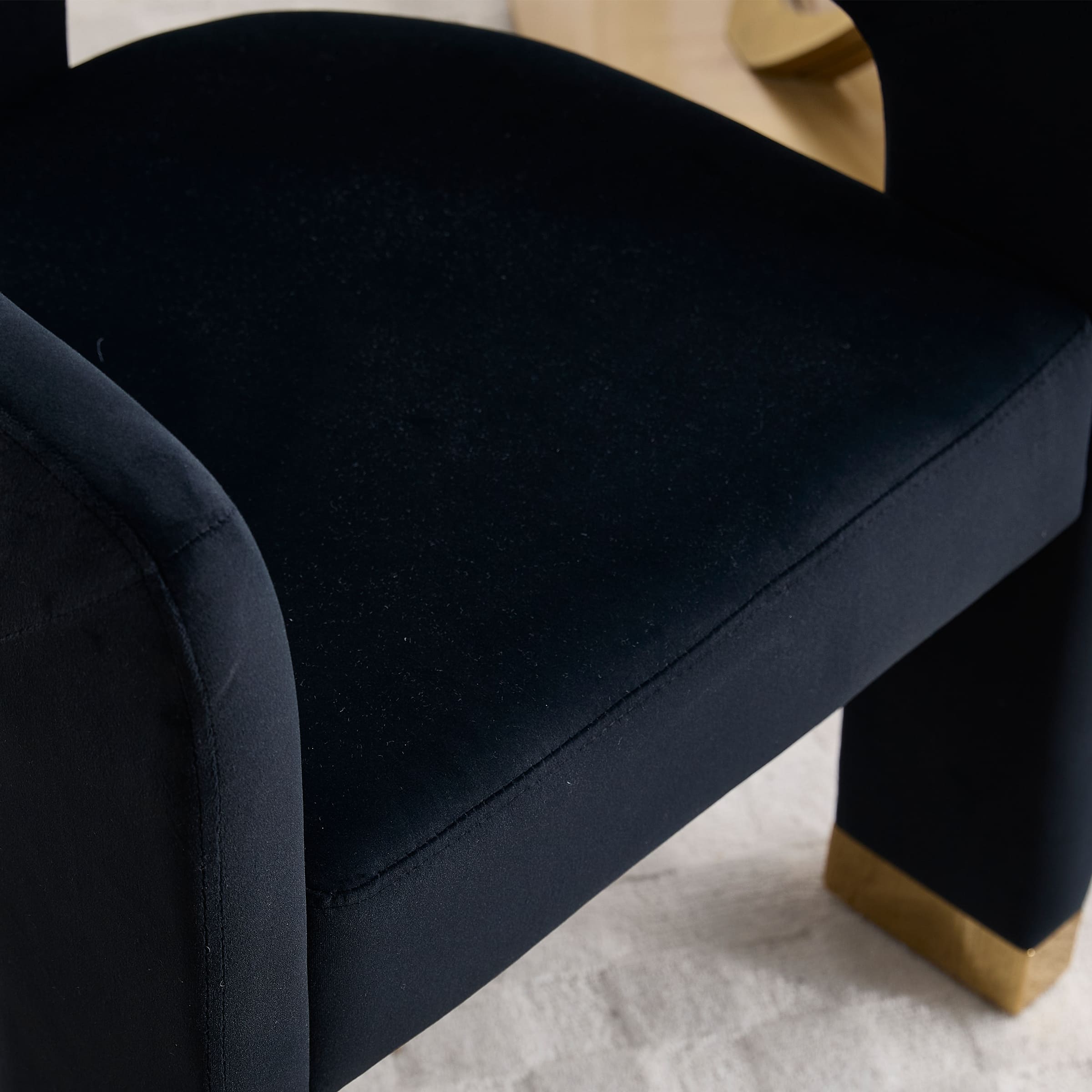 Close-up of edge and stitching on chair