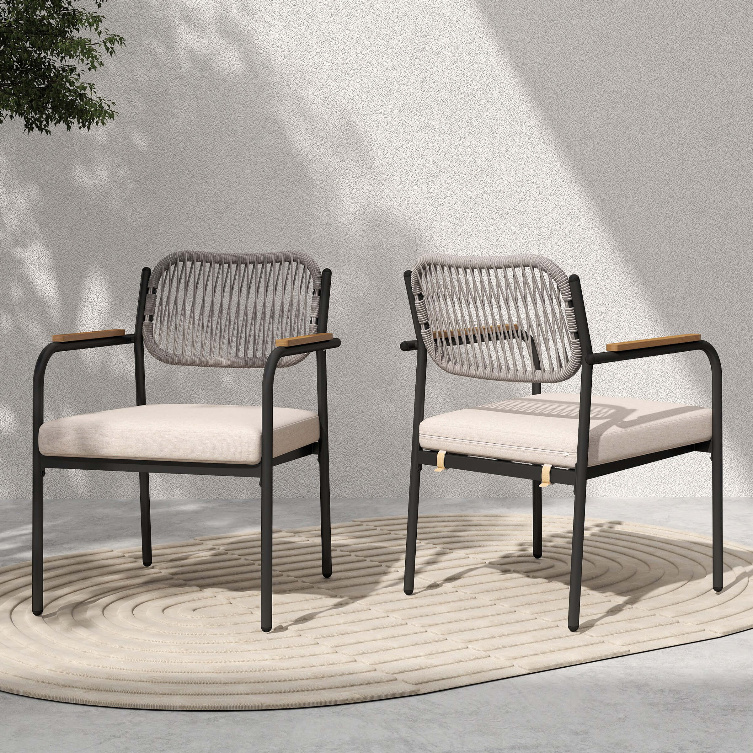 VESCASA Outdoor Patio Rope Weaving Design Dining Chairs Set of 2 – XXX37DC