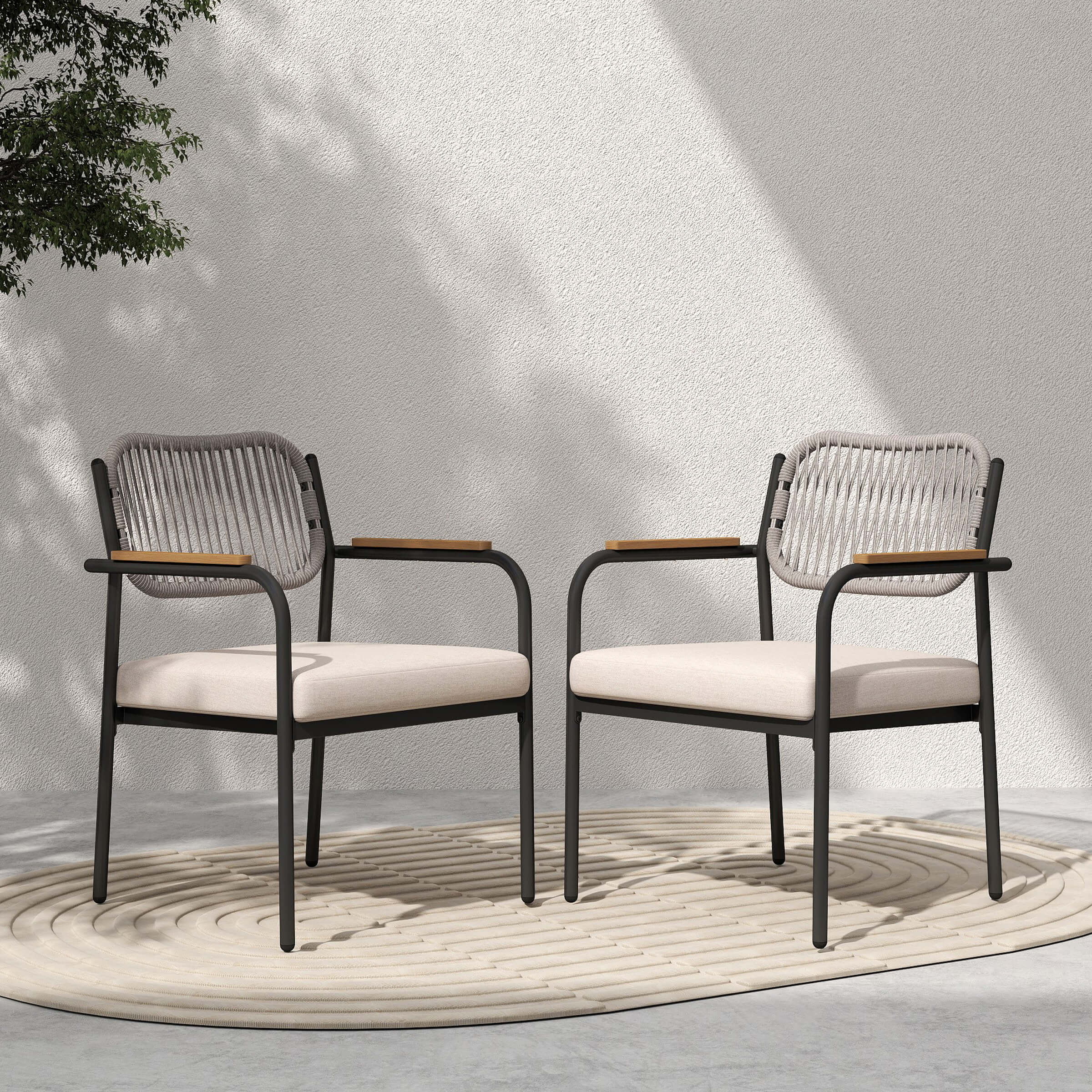 VESCASA Outdoor Patio Rope Weaving Design Dining Chairs Set of 2 – XXX37DC