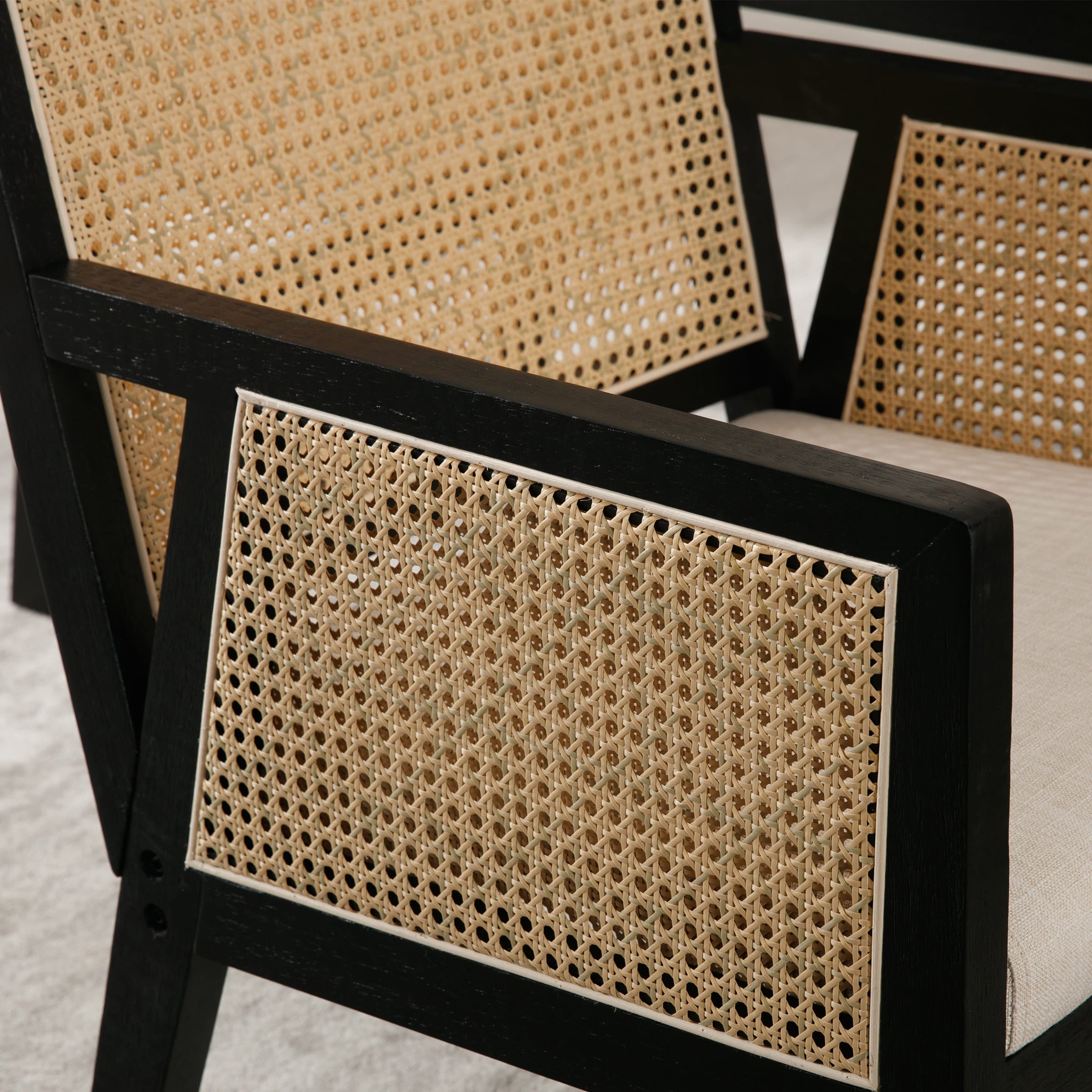 Close-up of caned panel and frame