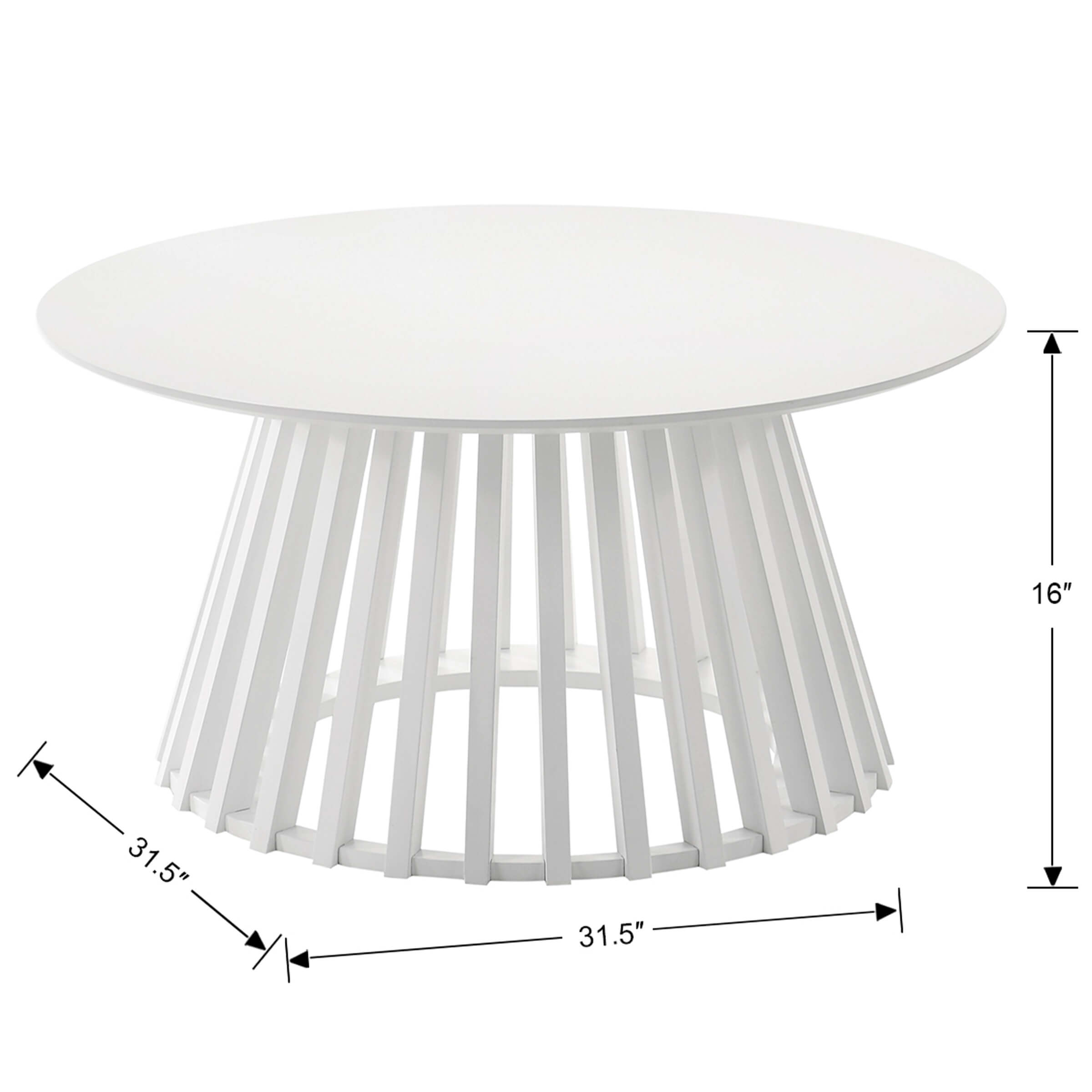 White round coffee table with dimension arrows