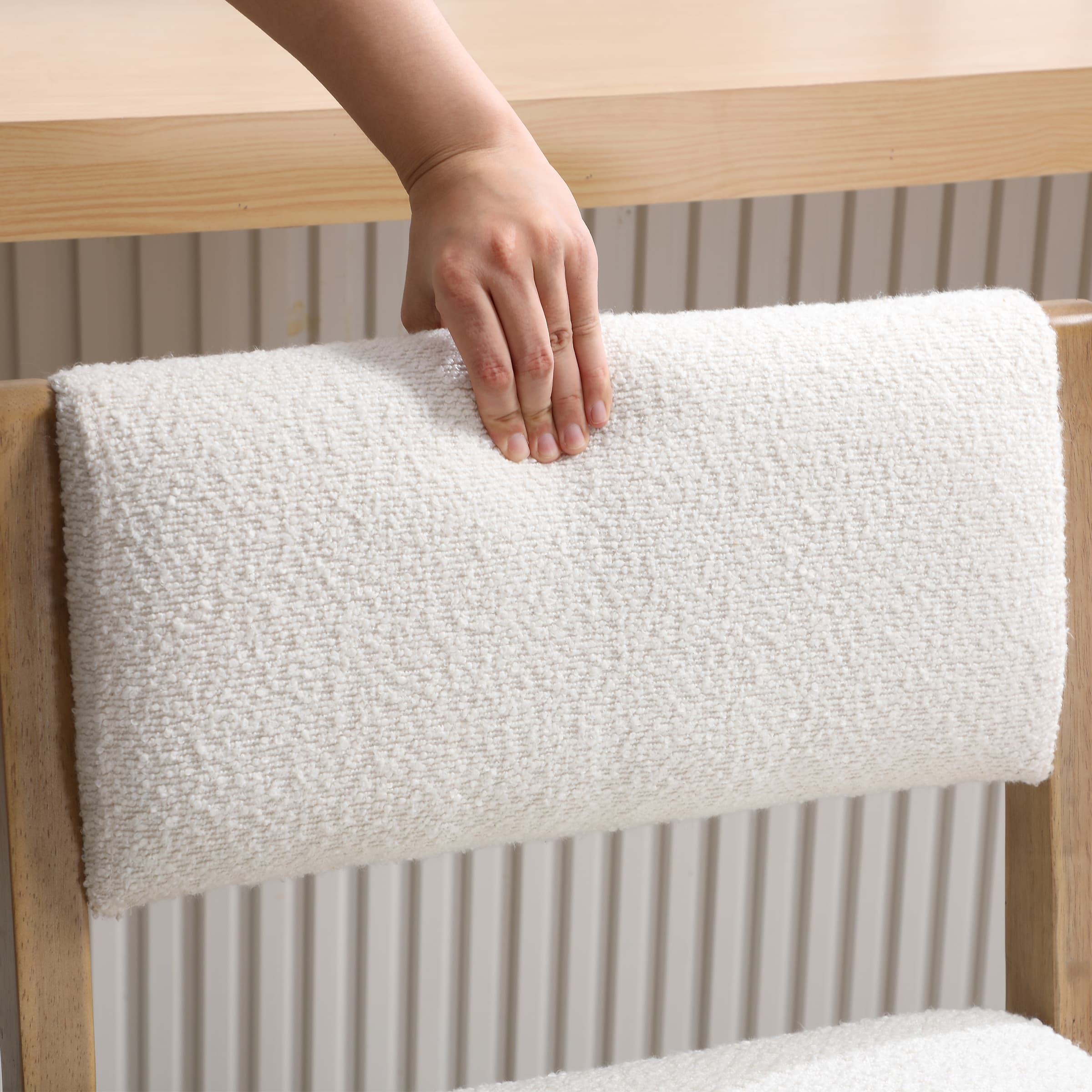 Close-up of fabric texture on stool backrest