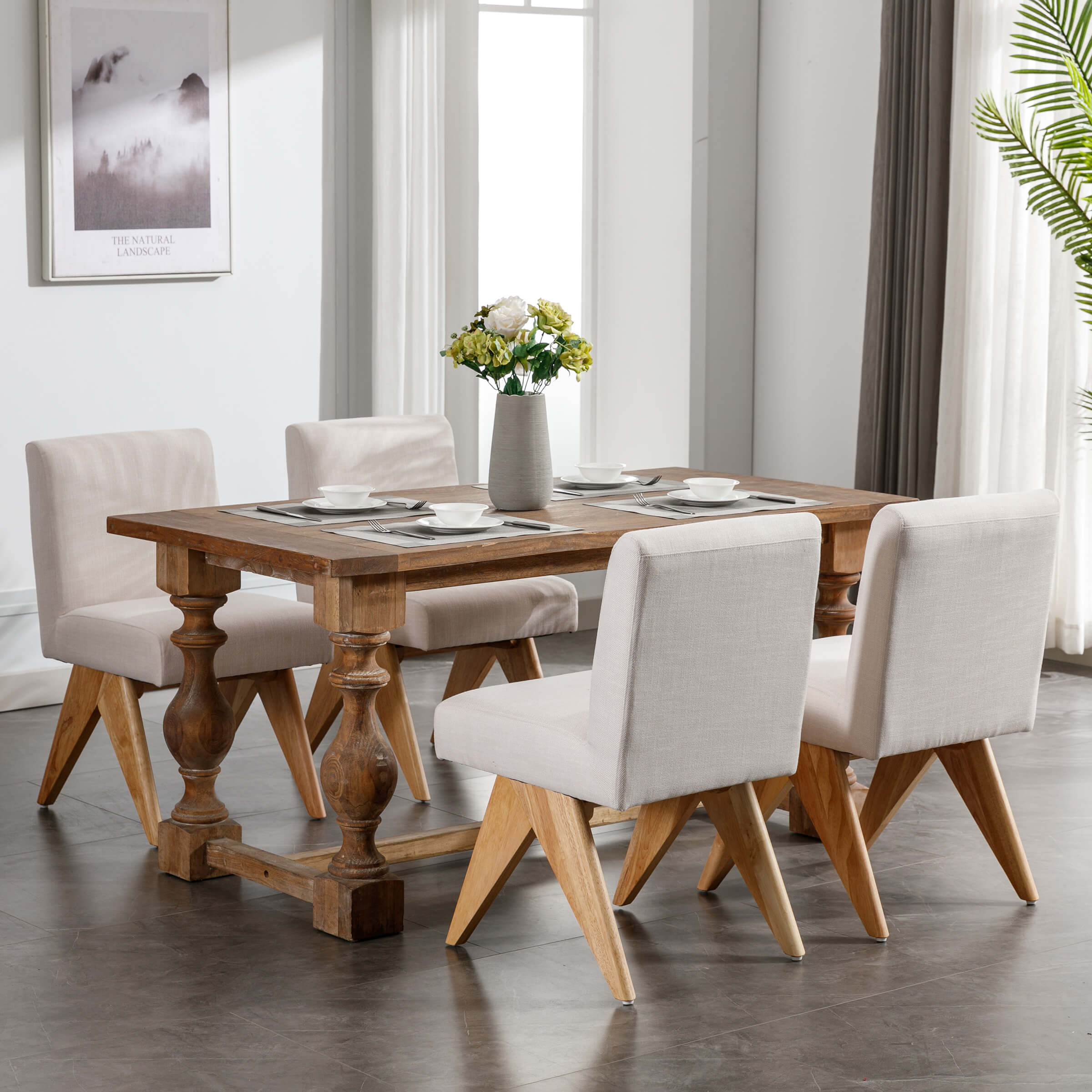 VESCASA V-Shape Wood Legs Dining Chairs Set of 2 - 7767DC