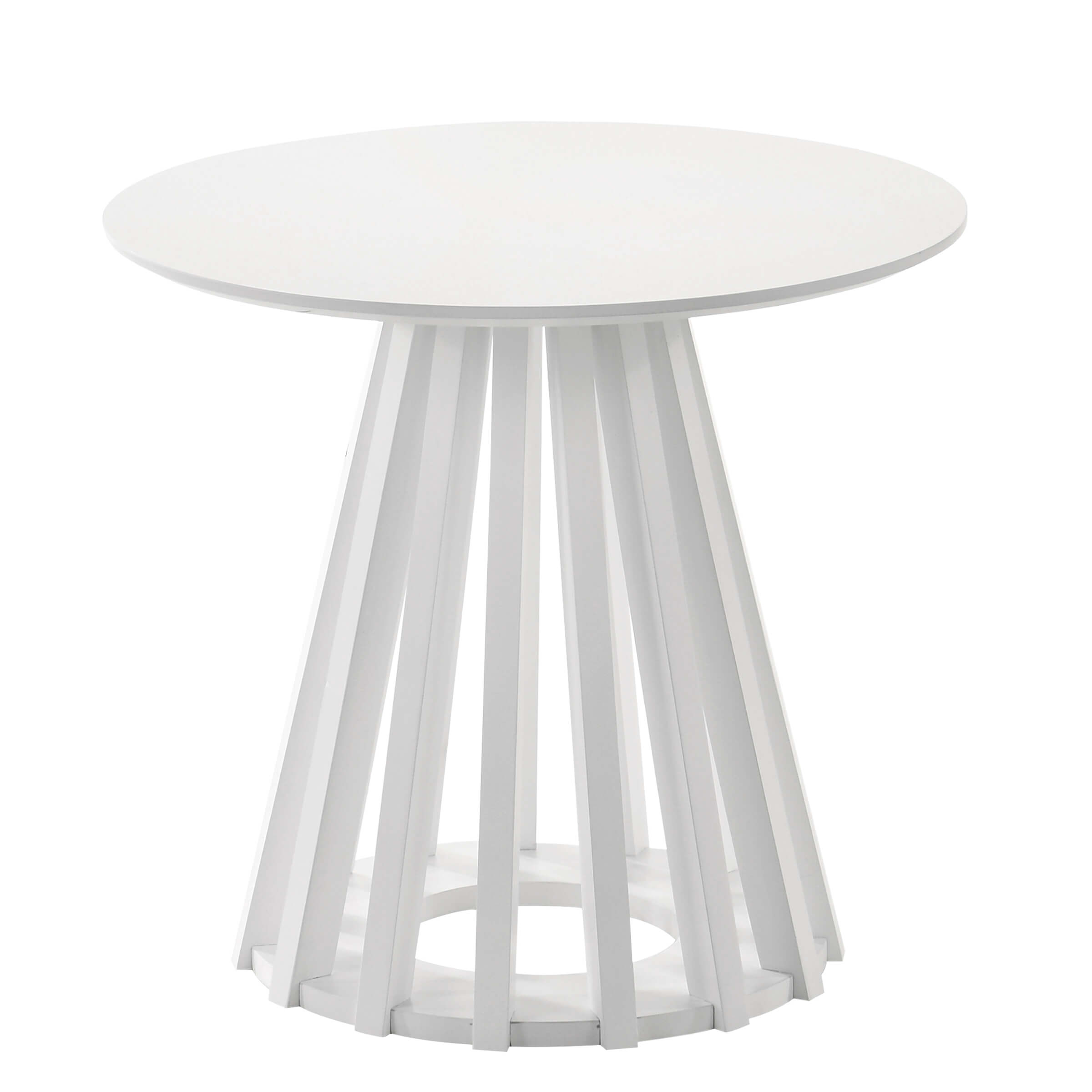 White round table with slat base