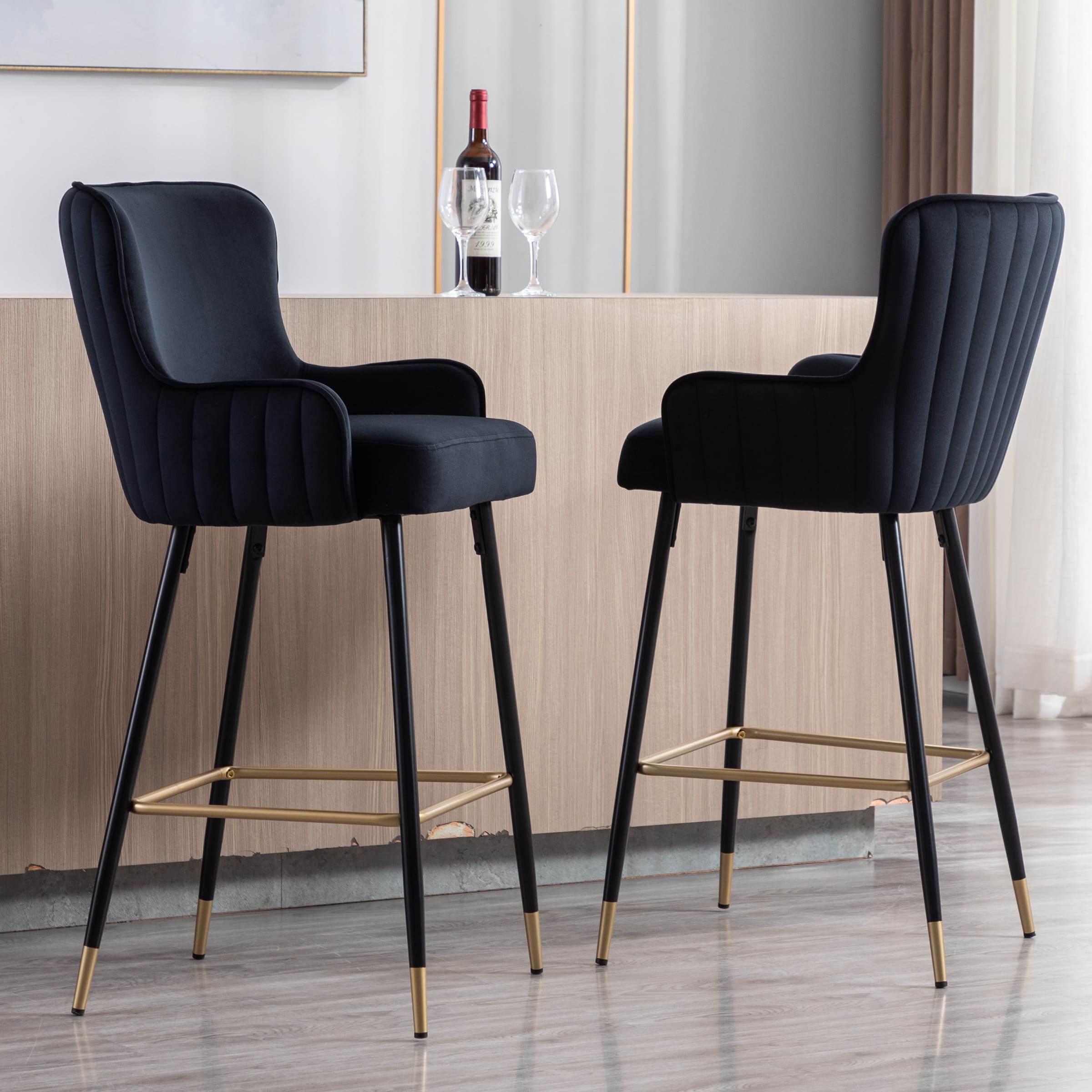 ZH4YOU 26"H & 30”H Wing Back Counterr Stool Set of 2 - 80034CS