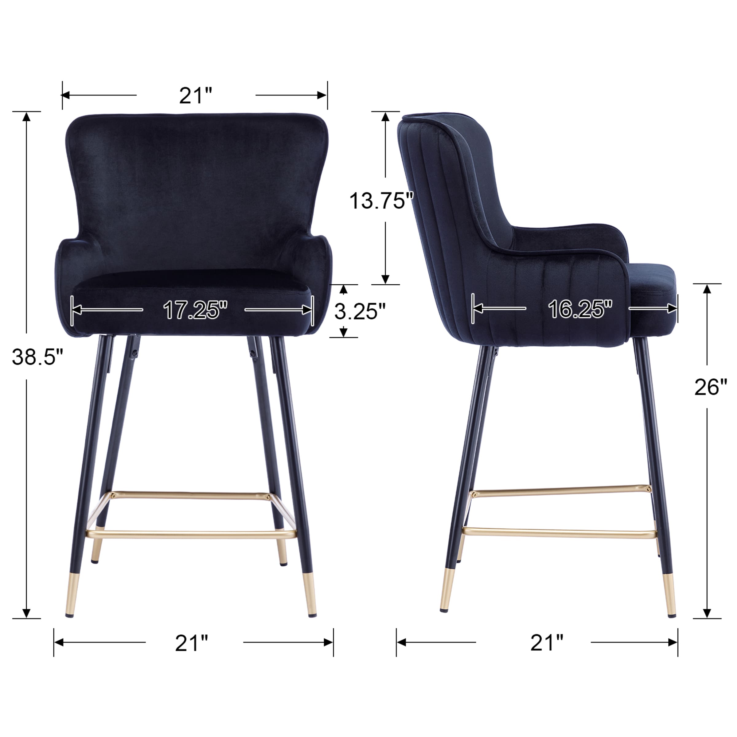 ZH4YOU 26"H & 30”H Wing Back Counterr Stool Set of 2 - 80034CS
