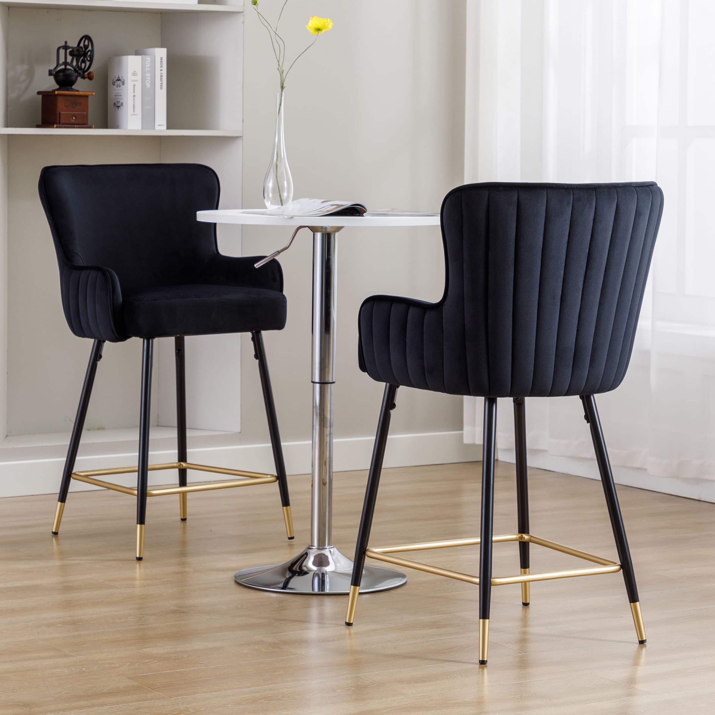 ZH4YOU 26"H & 30”H Wing Back Counterr Stool Set of 2 - 80034CS