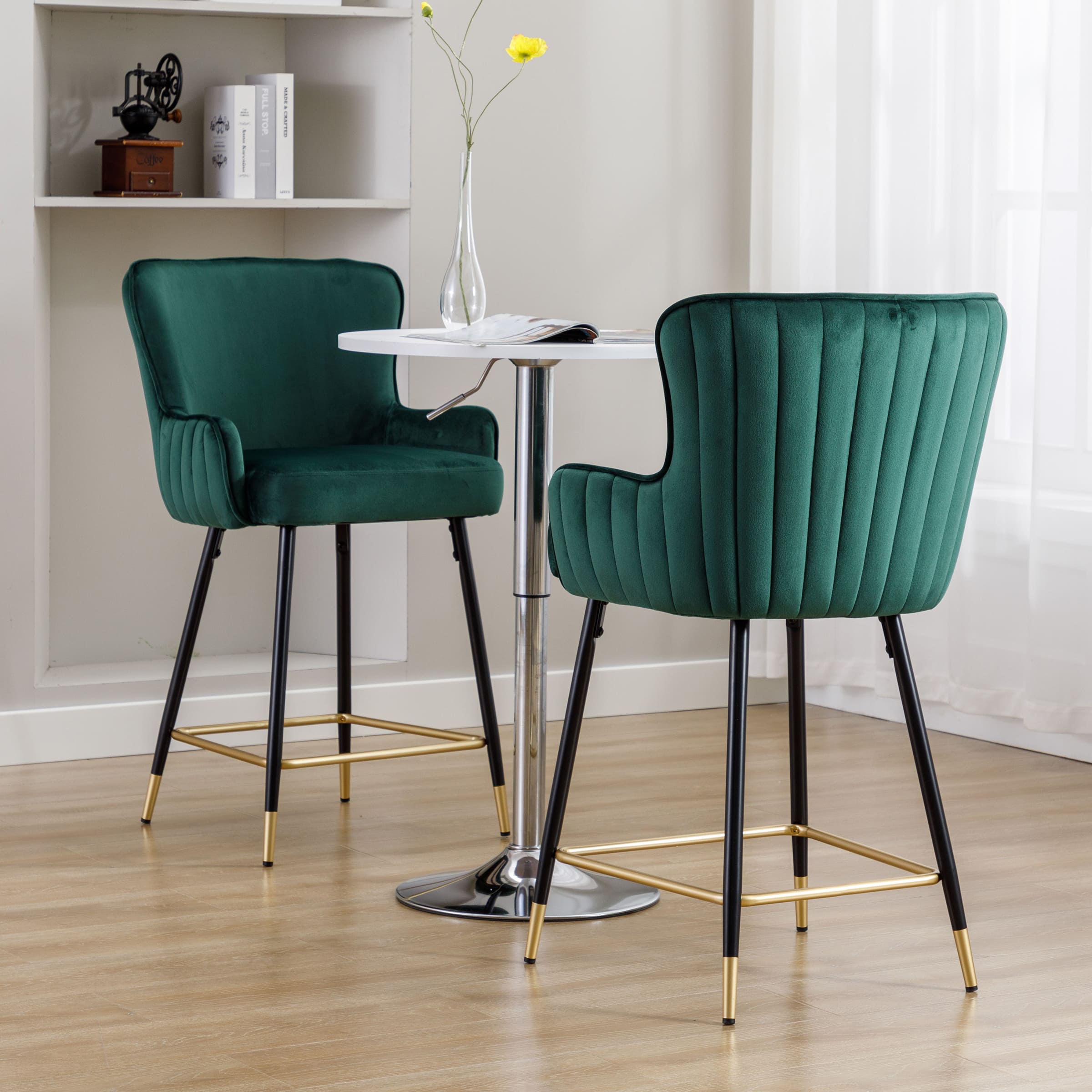 ZH4YOU 26"H & 30”H Wing Back Counterr Stool Set of 2 - 80034CS