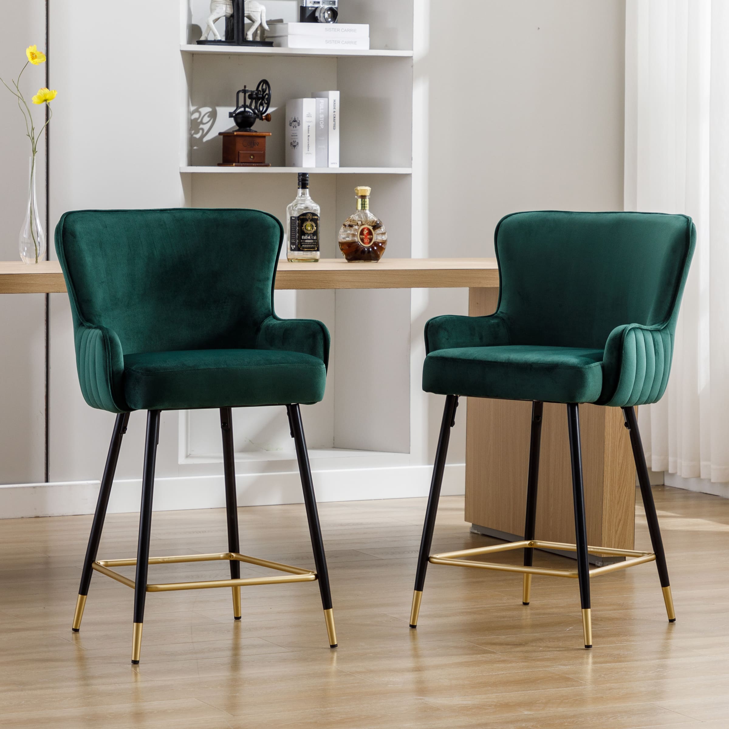ZH4YOU 26"H & 30”H Wing Back Counterr Stool Set of 2 - 80034CS