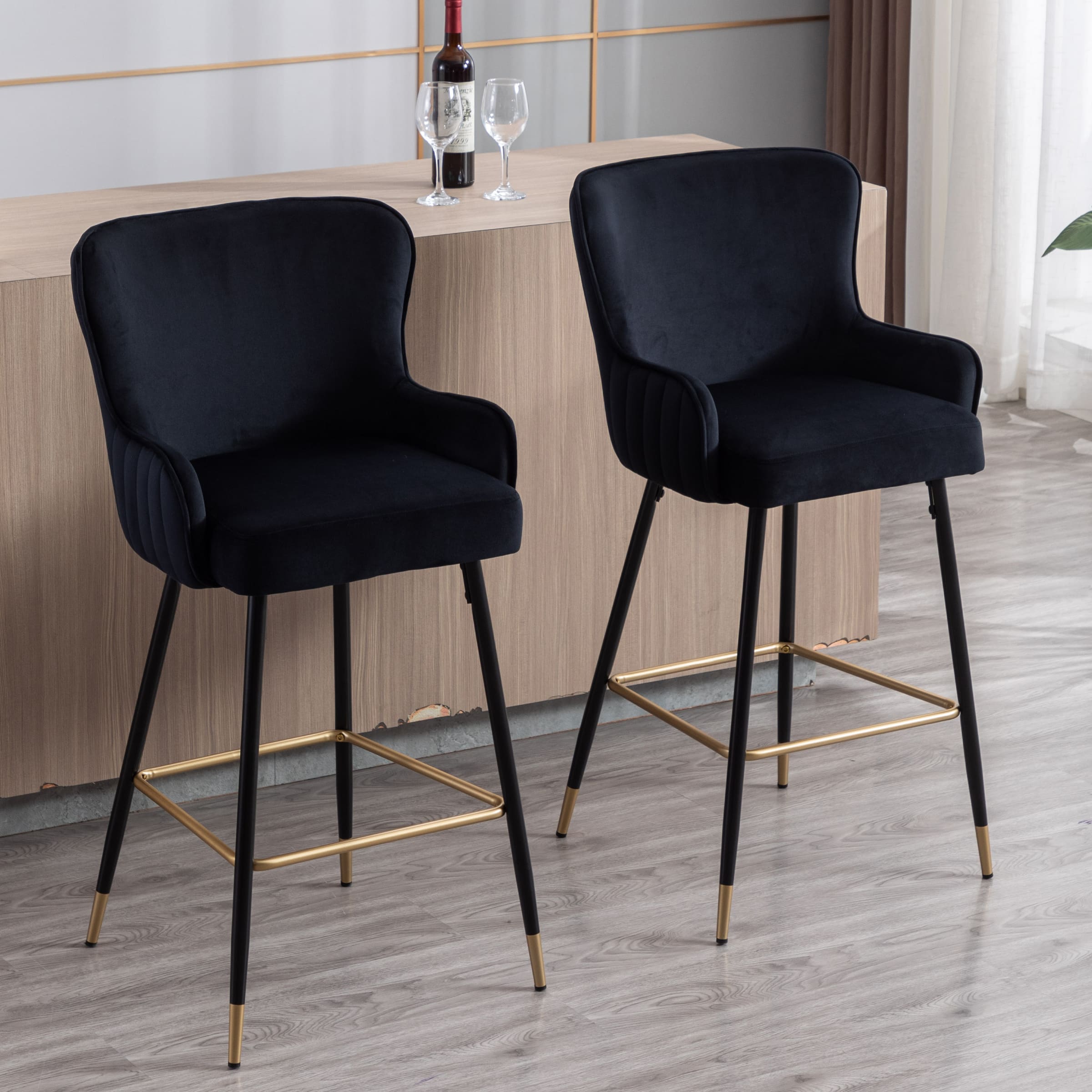 ZH4YOU 26"H & 30”H Wing Back Counterr Stool Set of 2 - 80034CS