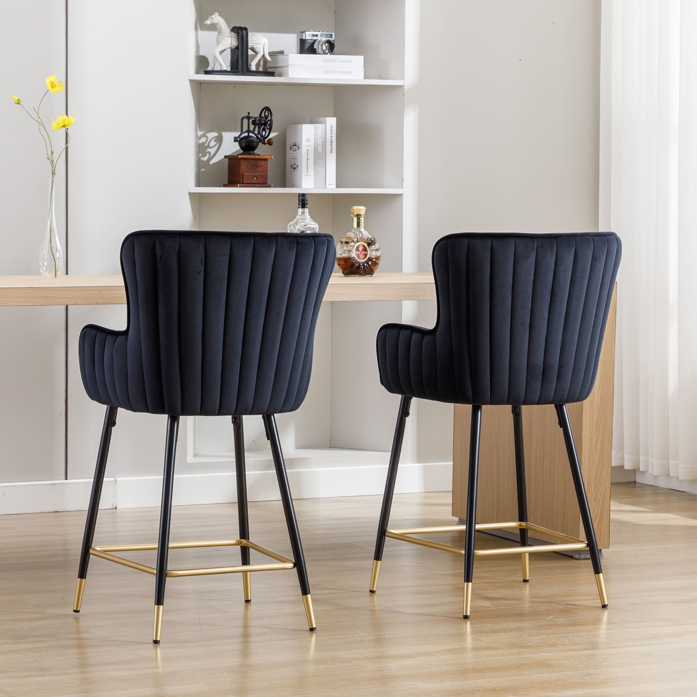 ZH4YOU 26"H & 30”H Wing Back Counterr Stool Set of 2 - 80034CS