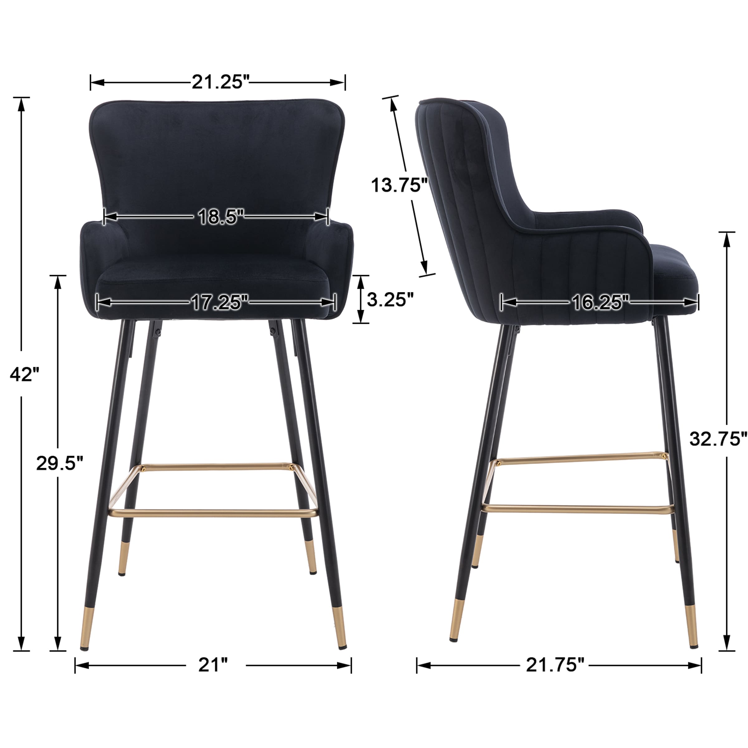 ZH4YOU 26"H & 30”H Wing Back Counterr Stool Set of 2 - 80034CS