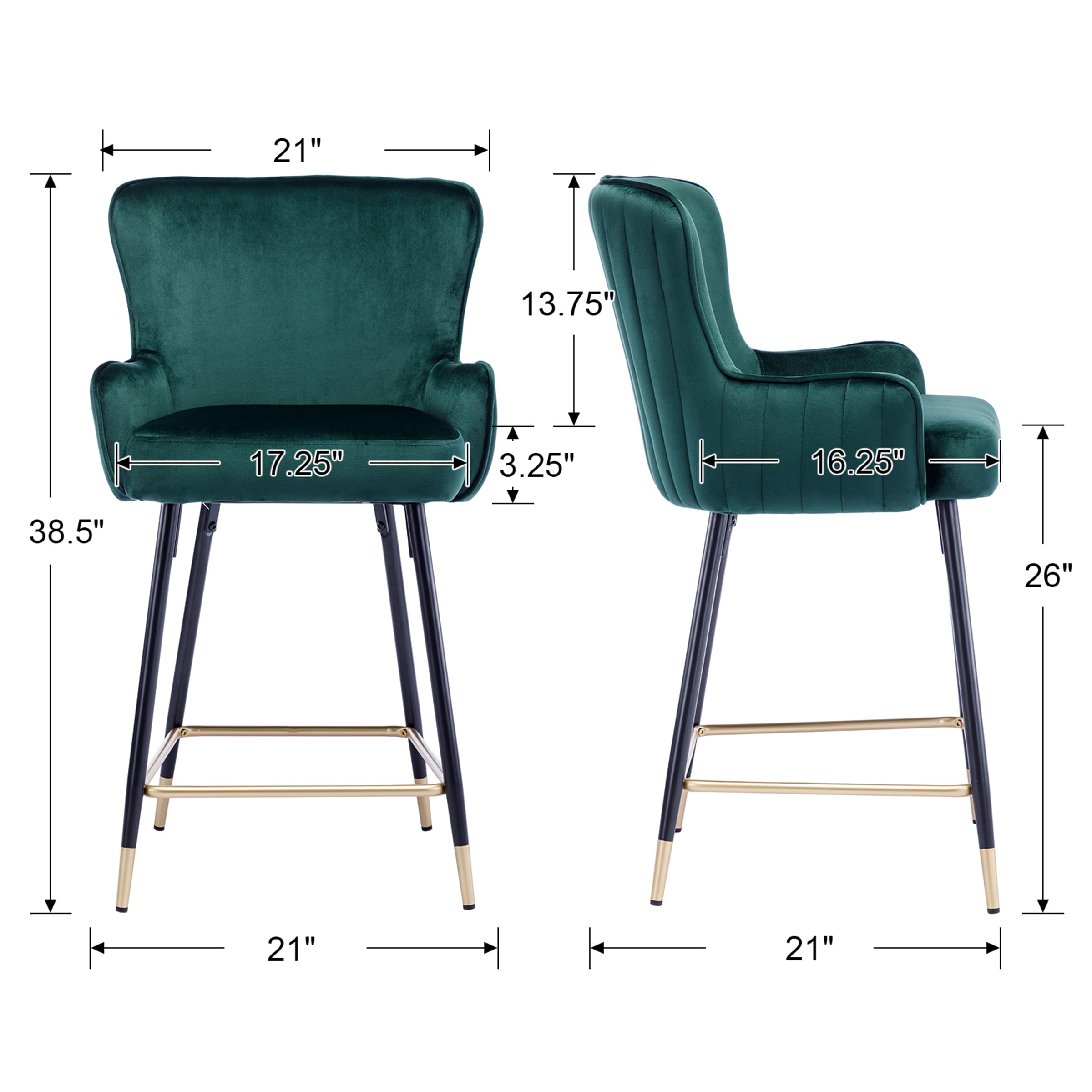 ZH4YOU 26"H & 30”H Wing Back Counterr Stool Set of 2 - 80034CS