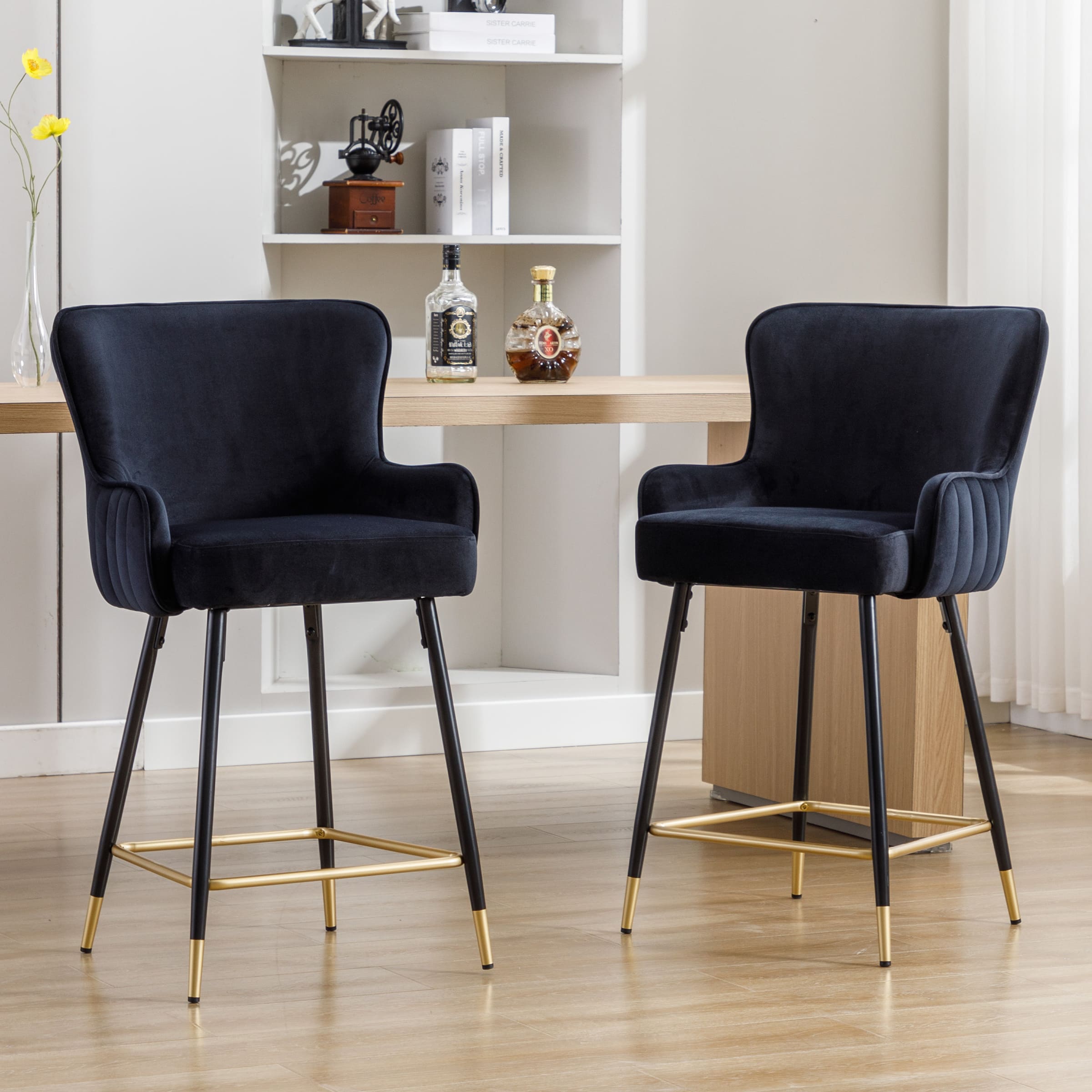 ZH4YOU 26"H & 30”H Wing Back Counter Height Bar Stool Set of 2 - 80034