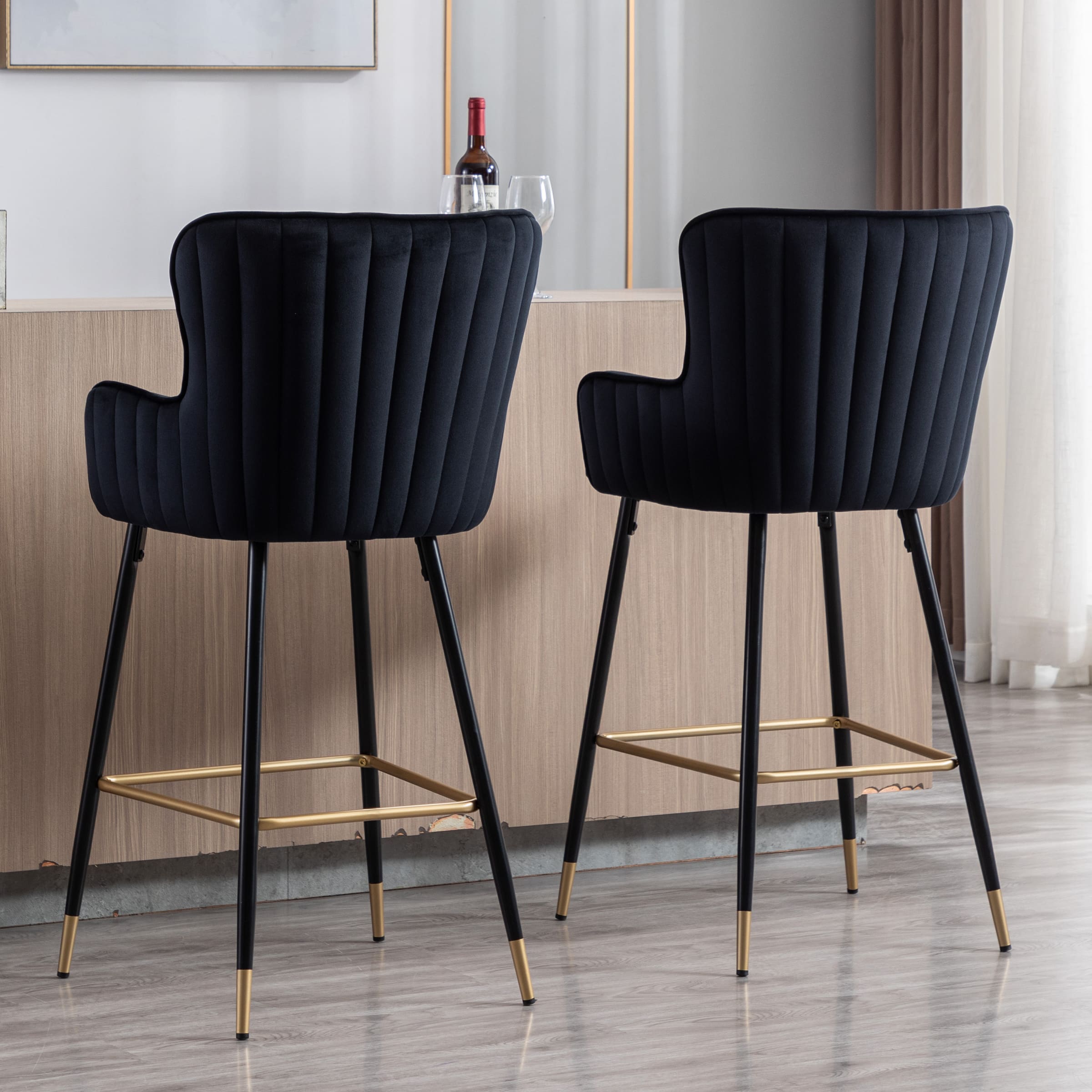 ZH4YOU 26"H & 30”H Wing Back Counterr Stool Set of 2 - 80034CS