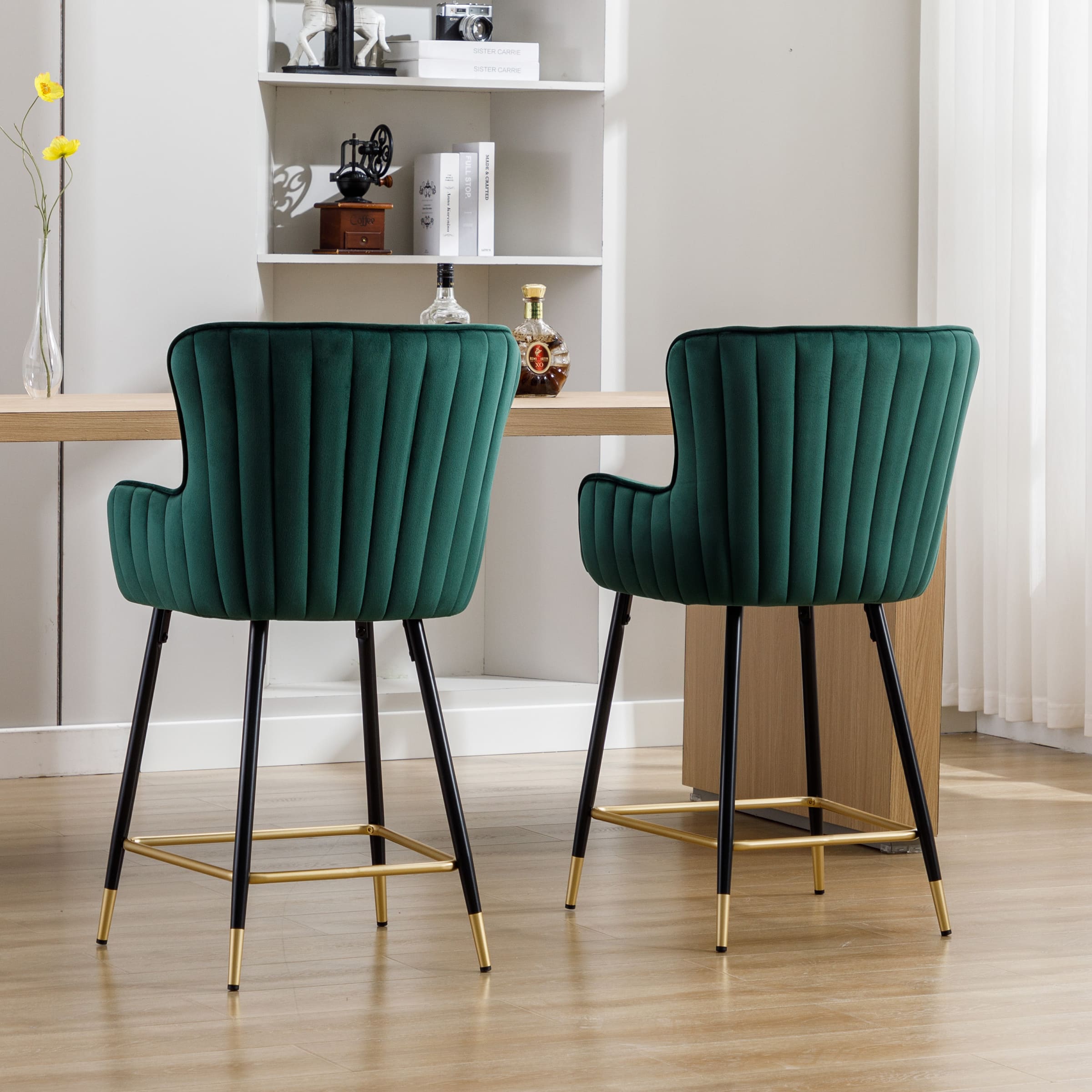 ZH4YOU 26"H & 30”H Wing Back Counterr Stool Set of 2 - 80034CS