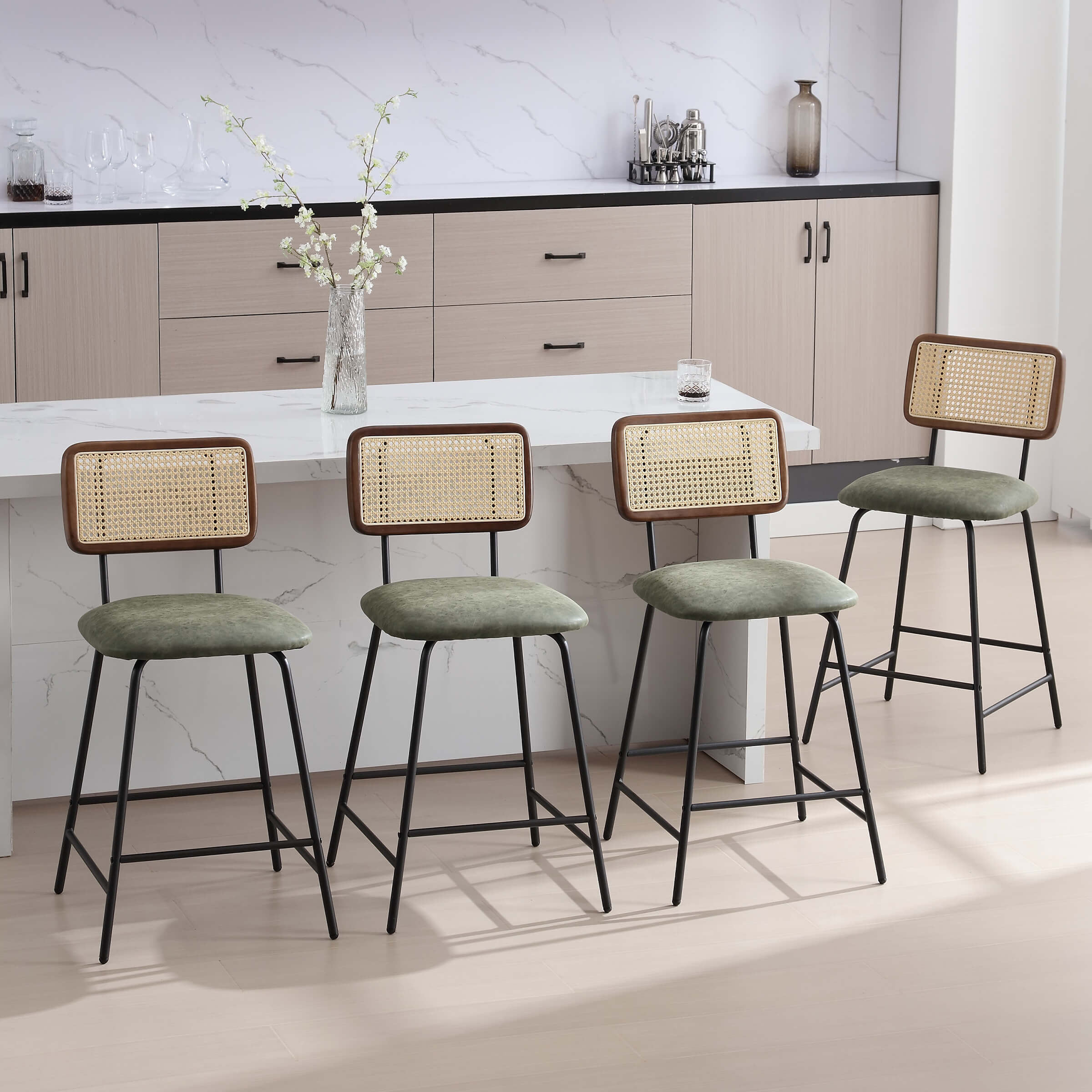 ZH4YOU 26'' Modern Rattan Counter Stools Set of 2 - 5348CS