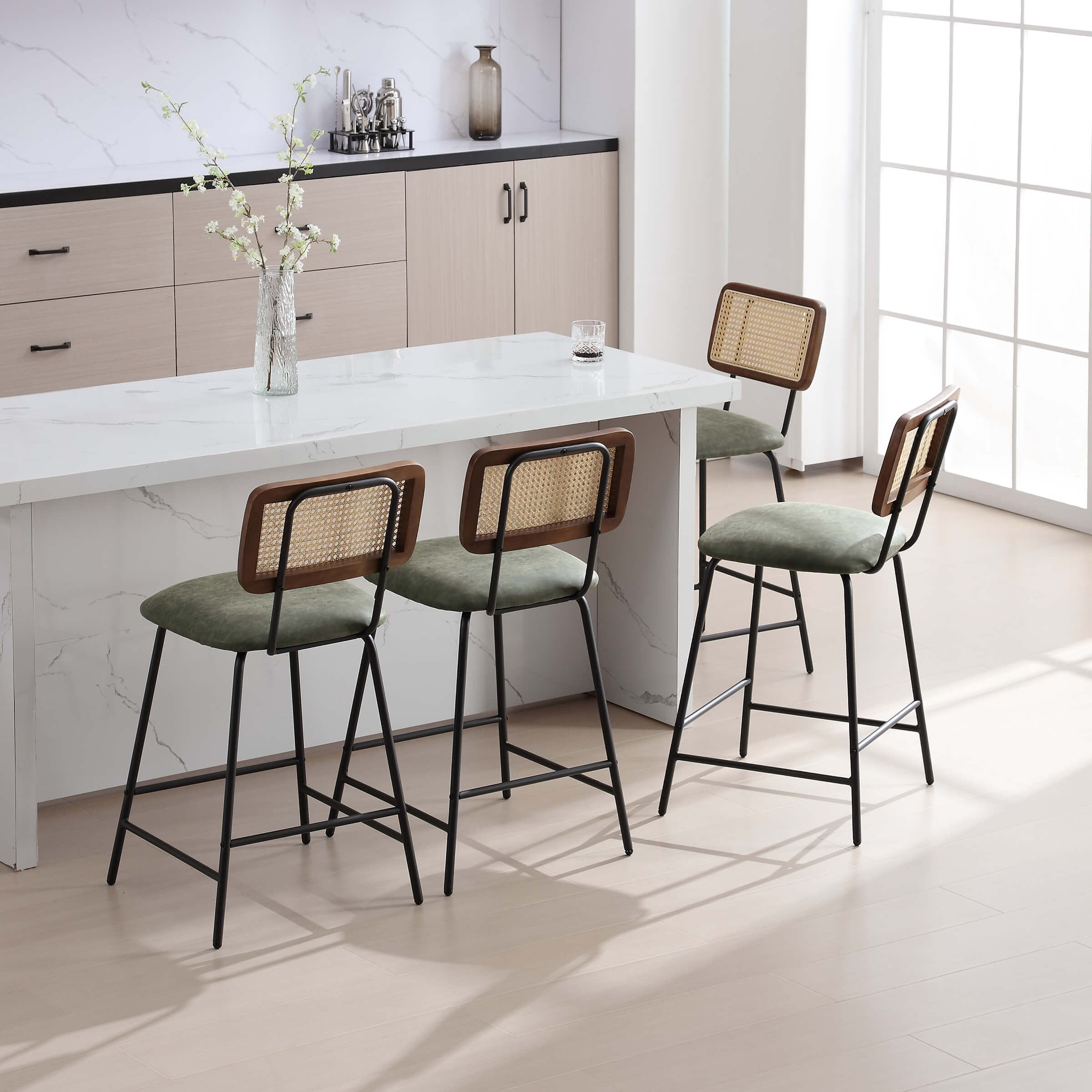 ZH4YOU 26'' Modern Rattan Counter Stools Set of 2 - 5348CS