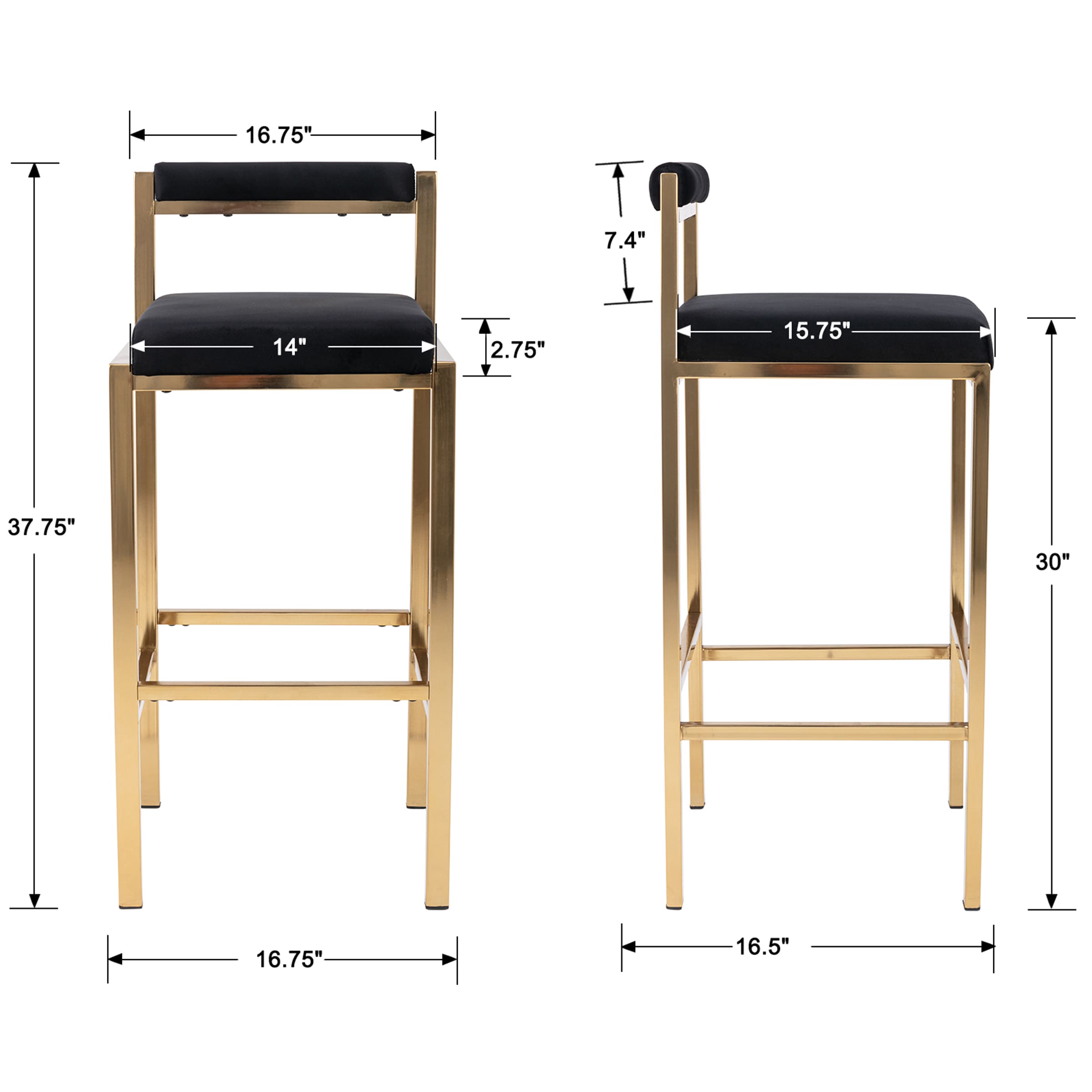Dimensions diagram of two stools showing measurements