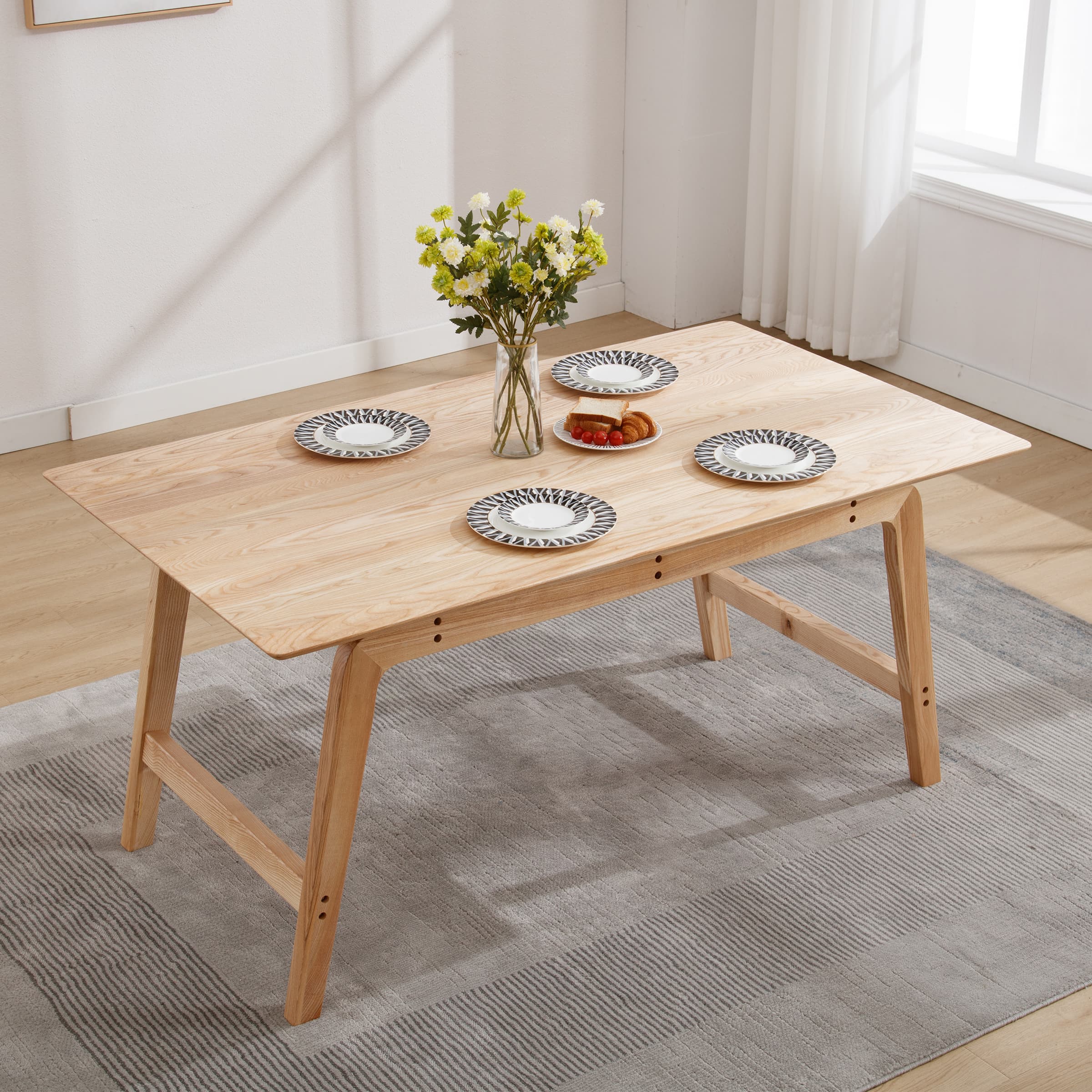 ZH4YOU 63" W Rectangle Solid Wood Dining Table - 21795DT