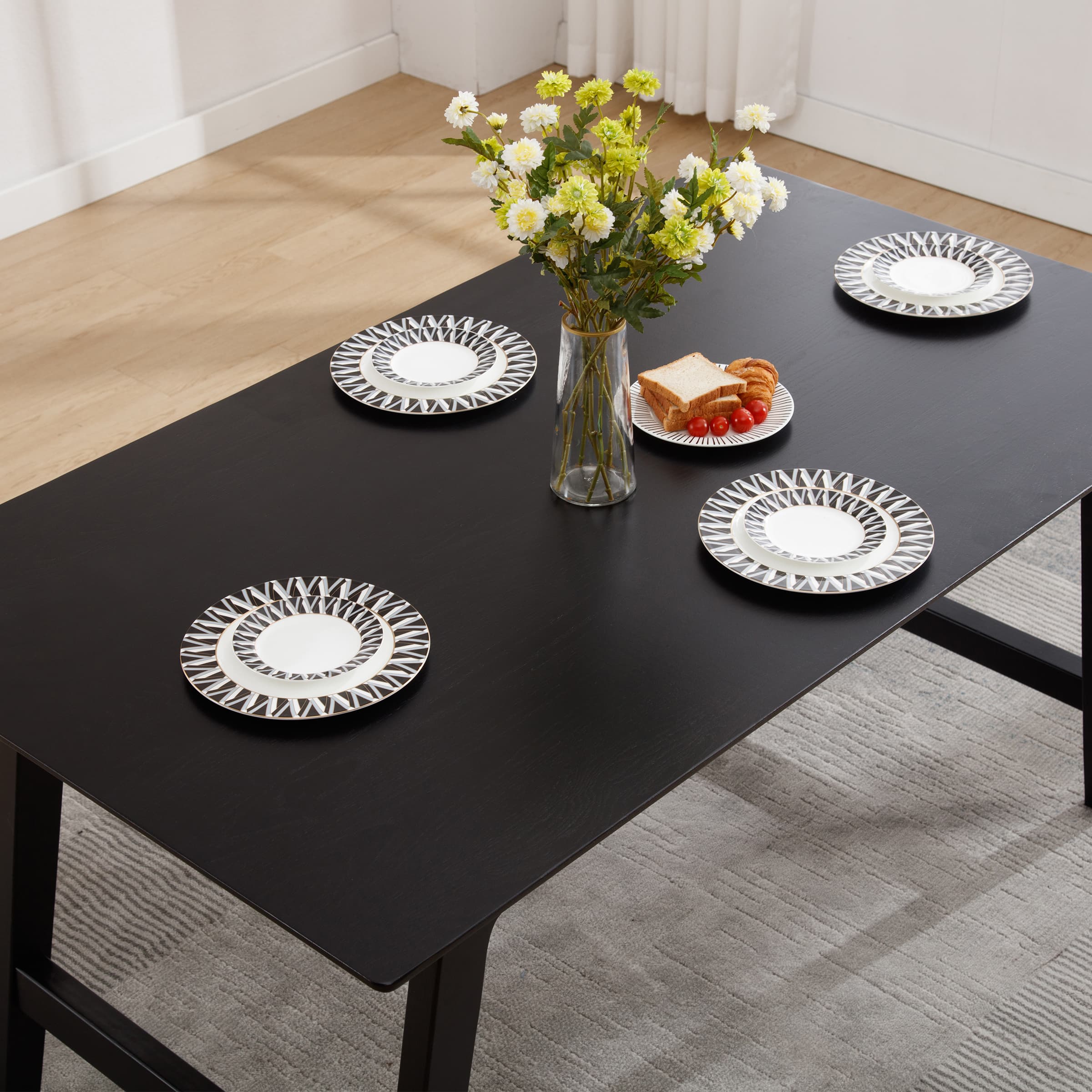 ZH4YOU 63" W Rectangle Solid Wood Dining Table - 21795DT
