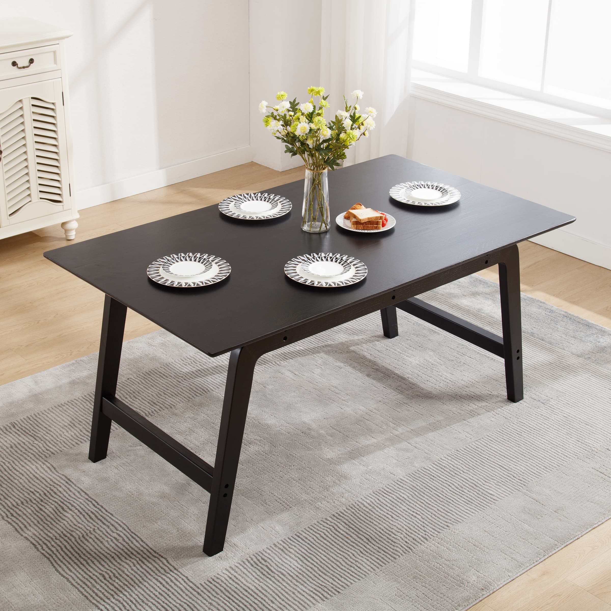 ZH4YOU 63" W Rectangle Solid Wood Dining Table - 21795DT
