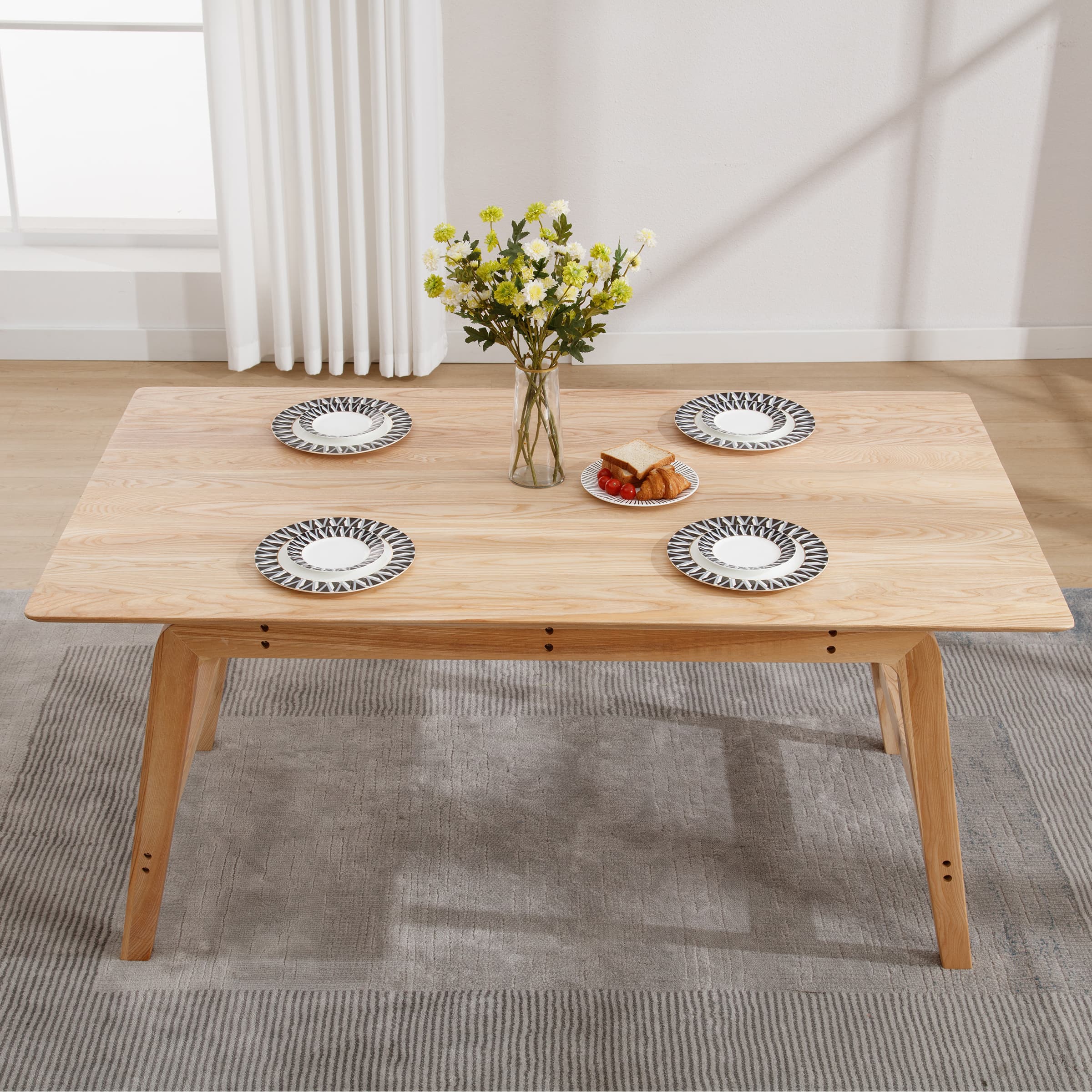 ZH4YOU 63" W Rectangle Solid Wood Dining Table - 21795DT